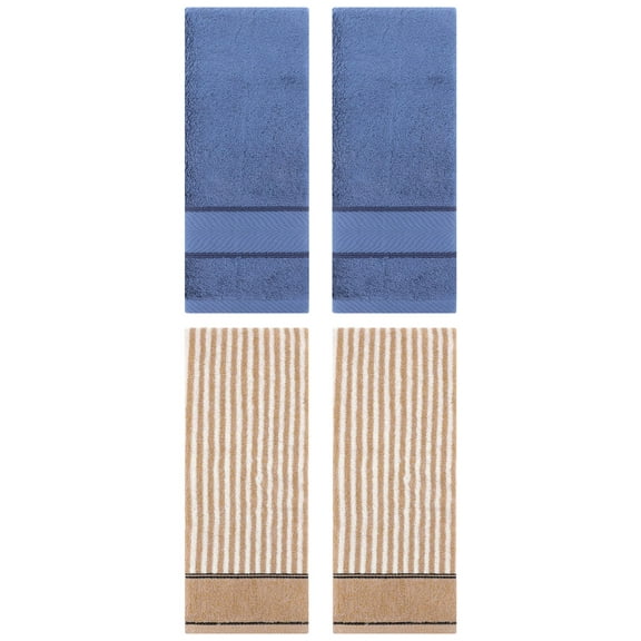 Unique Bargains 4 Pcs Cotton Soft Striped Hand Towel Light Blue/Brown 14" x 30"/13" x 29"