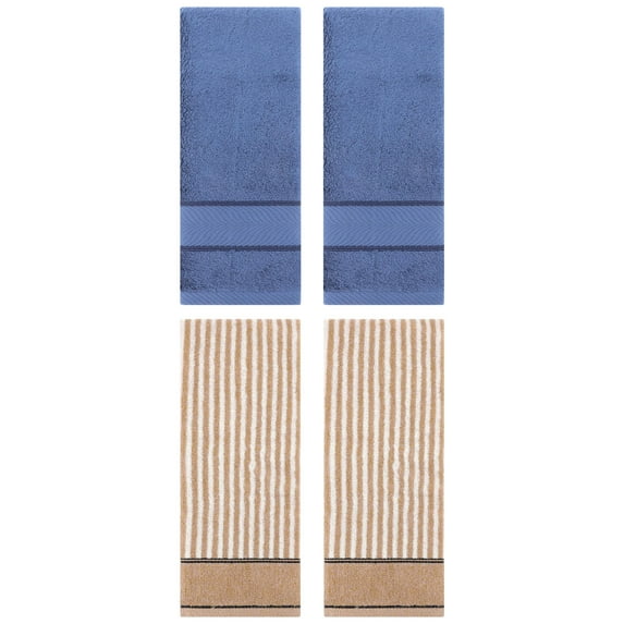 Unique Bargains 4 Pcs Cotton Soft Striped Hand Towel Light Blue/Brown 14" x 30"/13" x 29"