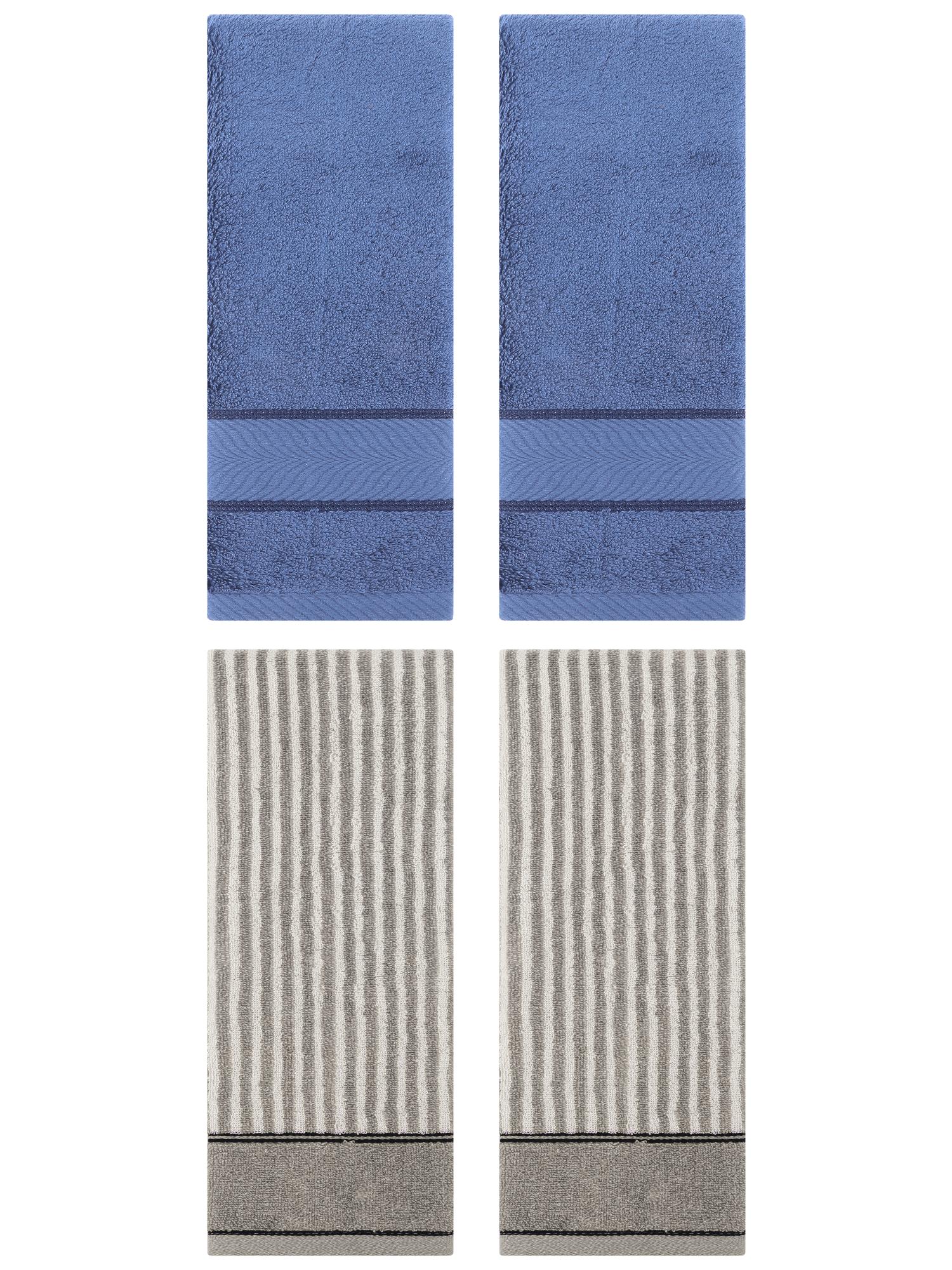 Unique Bargains 4 Pcs Cotton Soft Striped Hand Towel Light Blue/Grey 14" x 30"/13" x 29"