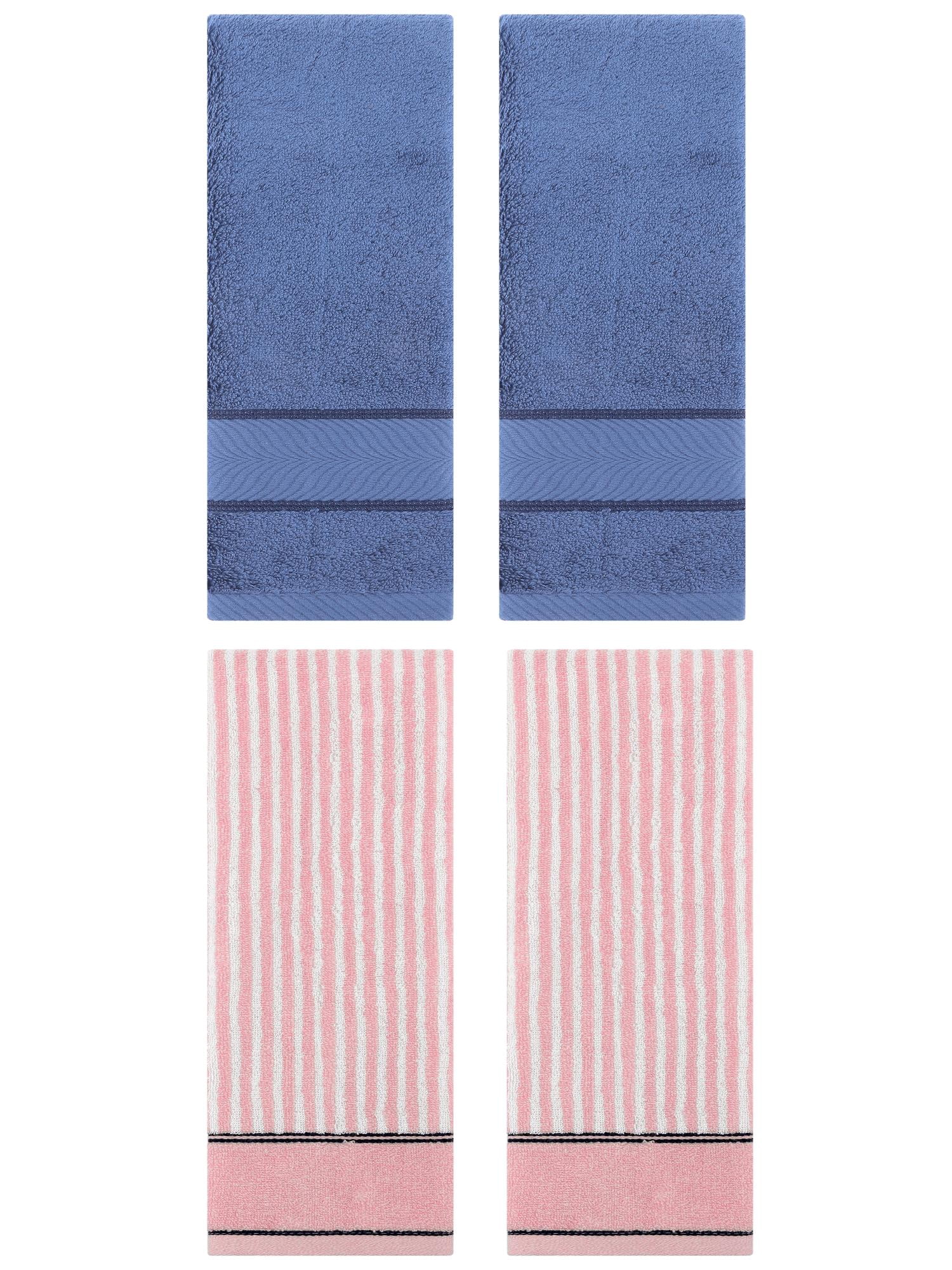 Unique Bargains 4 Pcs Cotton Soft Striped Hand Towel Light Blue/Pink 14" x 30"/13" x 29"