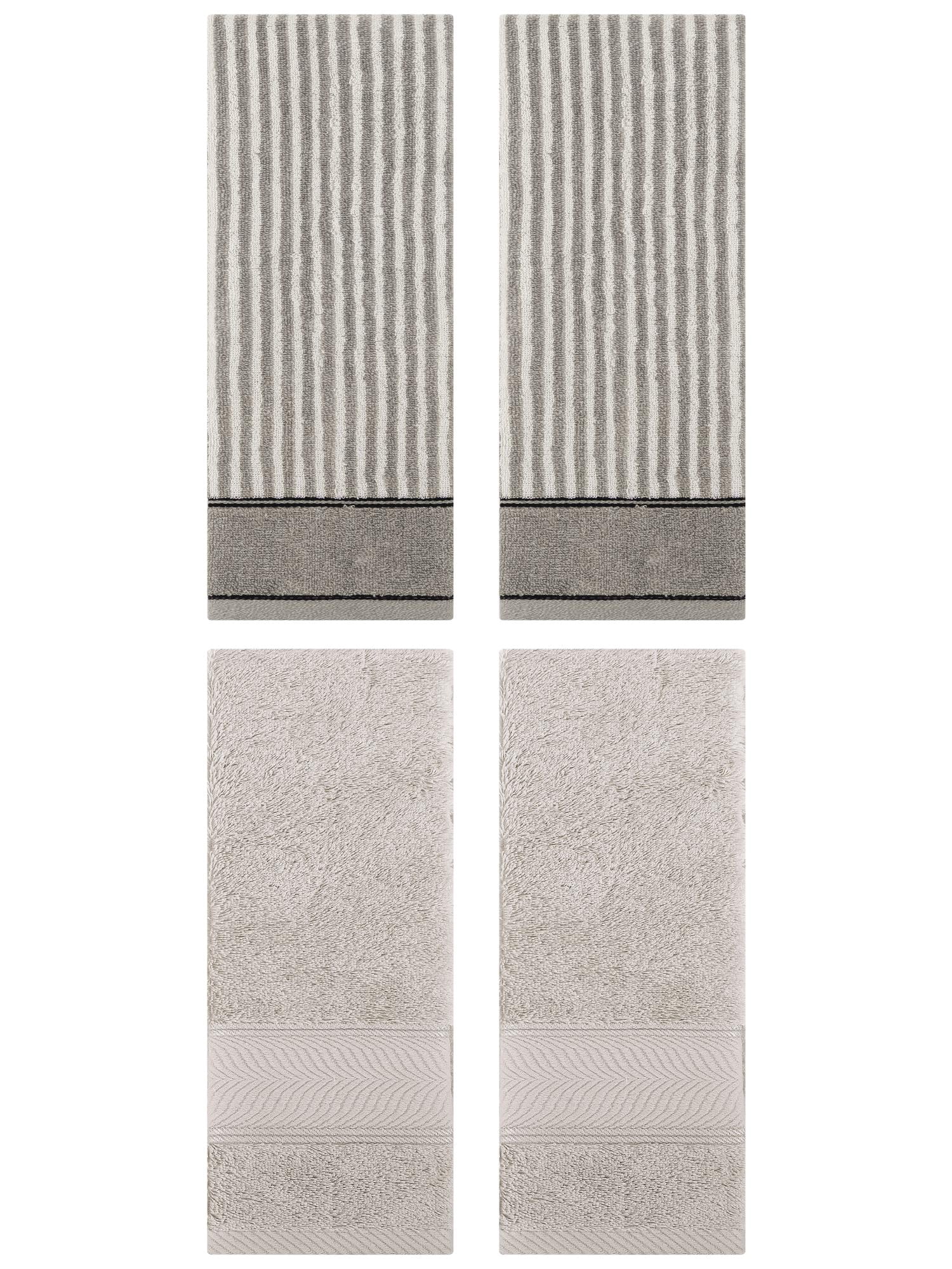 Unique Bargains 4 Pcs Cotton Soft Striped Hand Towel Light Brown/Grey 14" x 30"/13" x 29"