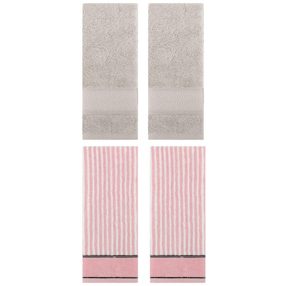 Unique Bargains 4 Pcs Cotton Soft Striped Hand Towel Light Brown/Pink 14" x 30"/13" x 29"