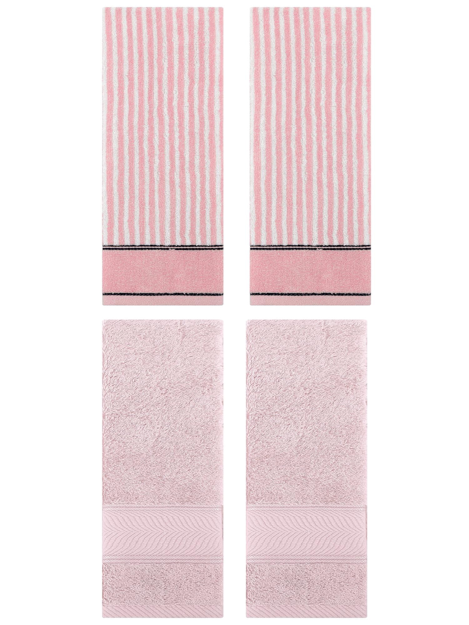 Unique Bargains 4 Pcs Cotton Soft Striped Hand Towel Light Pink/Pink 14" x 30"/13" x 29"