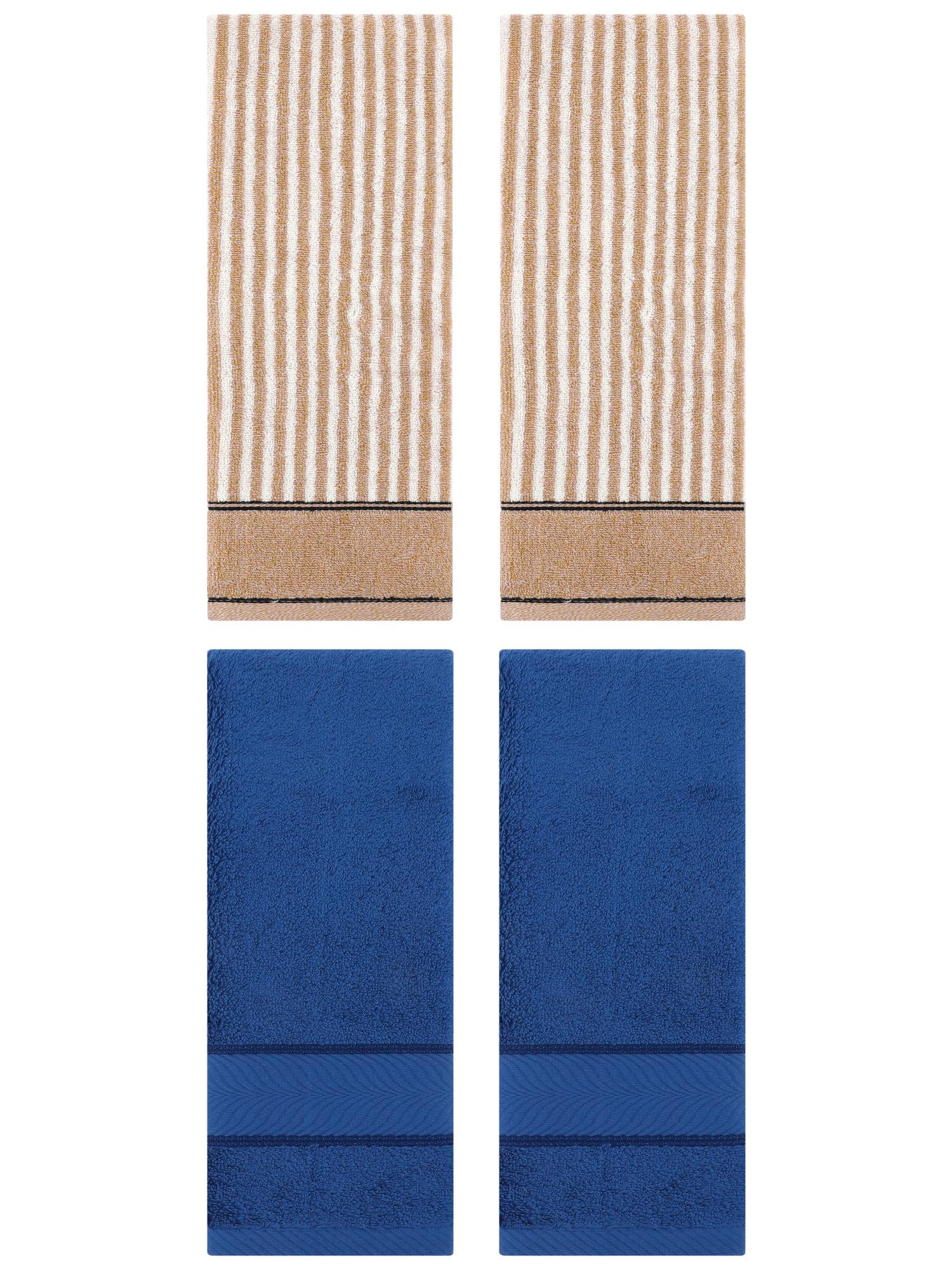 Unique Bargains 4 Pcs Cotton Soft Striped Hand Towel Navy Blue/Brown 14" x 30"/13" x 29"