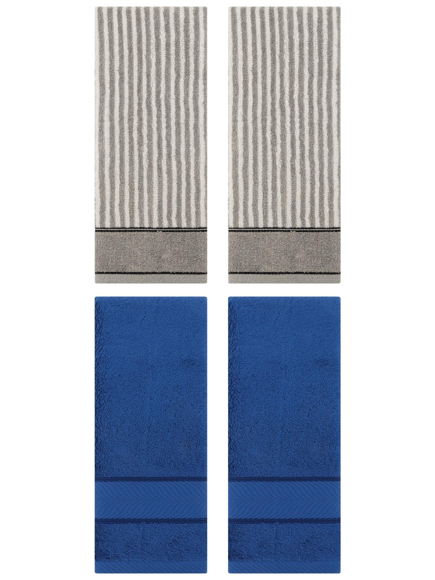 Unique Bargains 4 Pcs Cotton Soft Striped Hand Towel Navy Blue/Grey 14" x 30"/13" x 29"