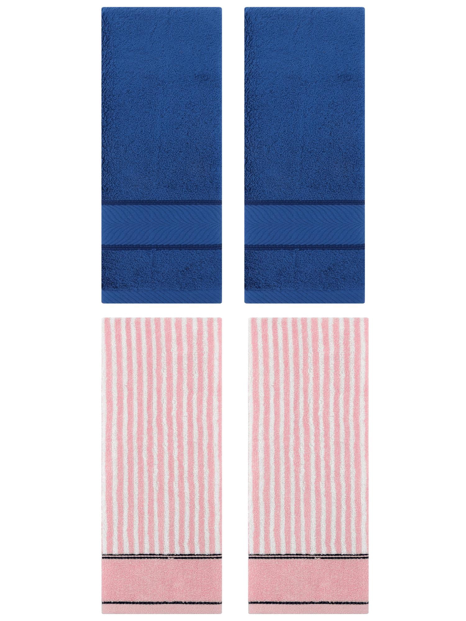 Unique Bargains 4 Pcs Cotton Soft Striped Hand Towel Navy Blue/Pink 14" x 30"/13" x 29"