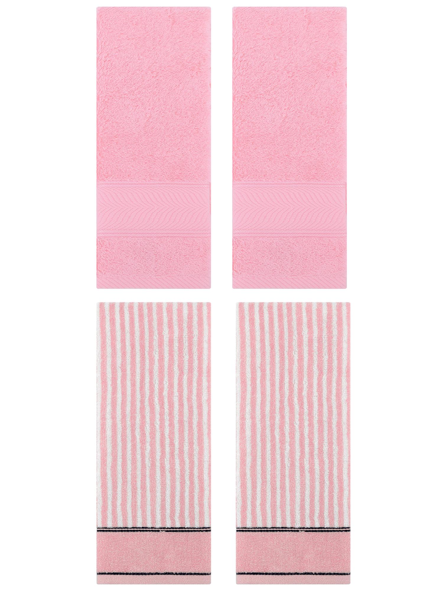Unique Bargains 4 Pcs Cotton Soft Striped Hand Towel Pink 14" x 30"/13" x 29"