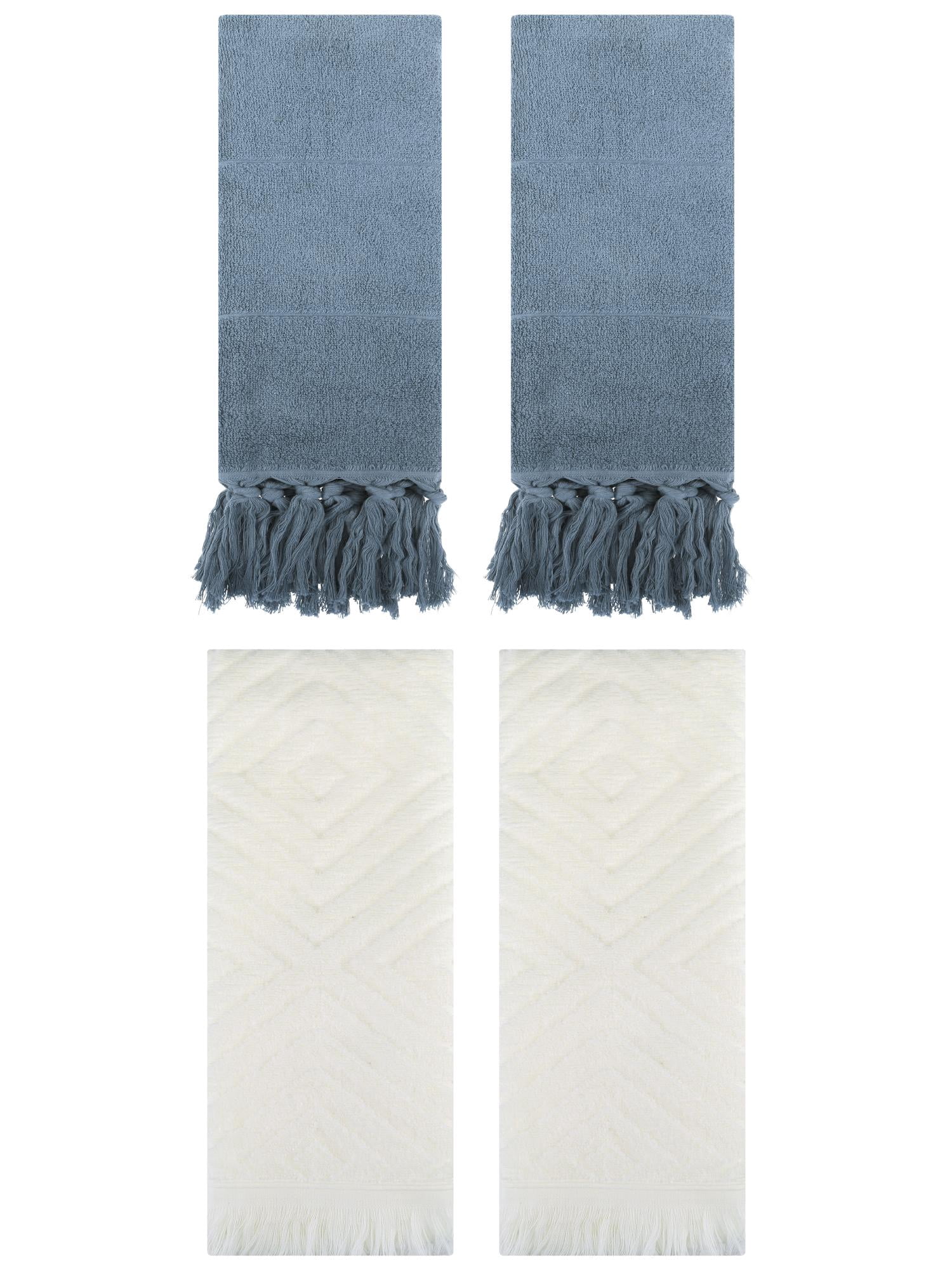 Unique Bargains 4 Pack Cotton Soft and Absorbent Bathroom Turkish Hand Towels with tassel Blue/Beige 14" x 30"/13" x 29"