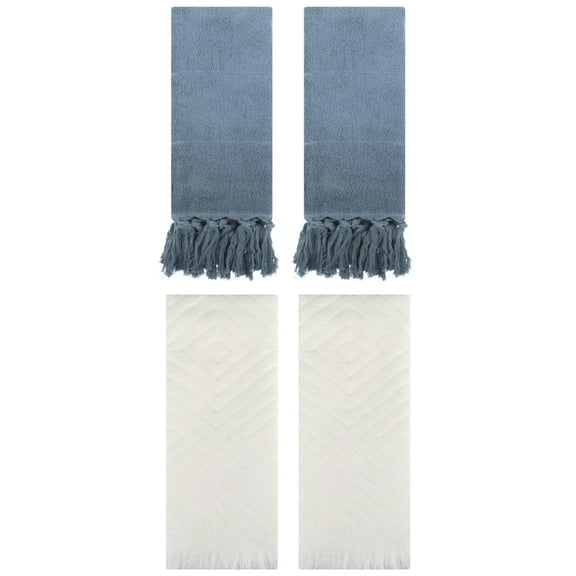Unique Bargains 4 Pack Cotton Soft and Absorbent Bathroom Turkish Hand Towels with tassel Blue/Beige 14" x 30"/13" x 29"