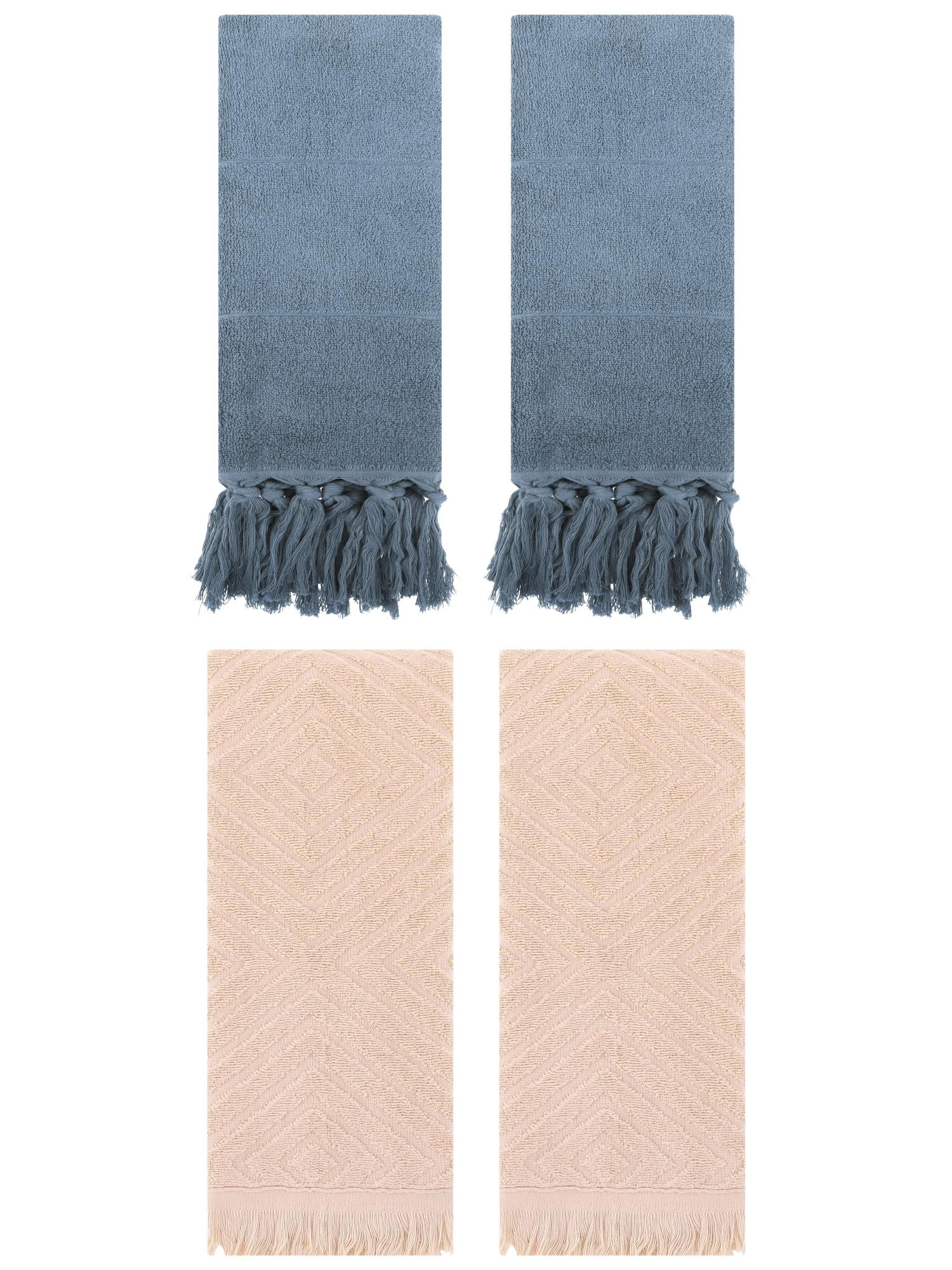 Unique Bargains 4 Pack Cotton Soft and Absorbent Bathroom Turkish Hand Towels with tassel Blue/Brown 14" x 30"/13" x 29"