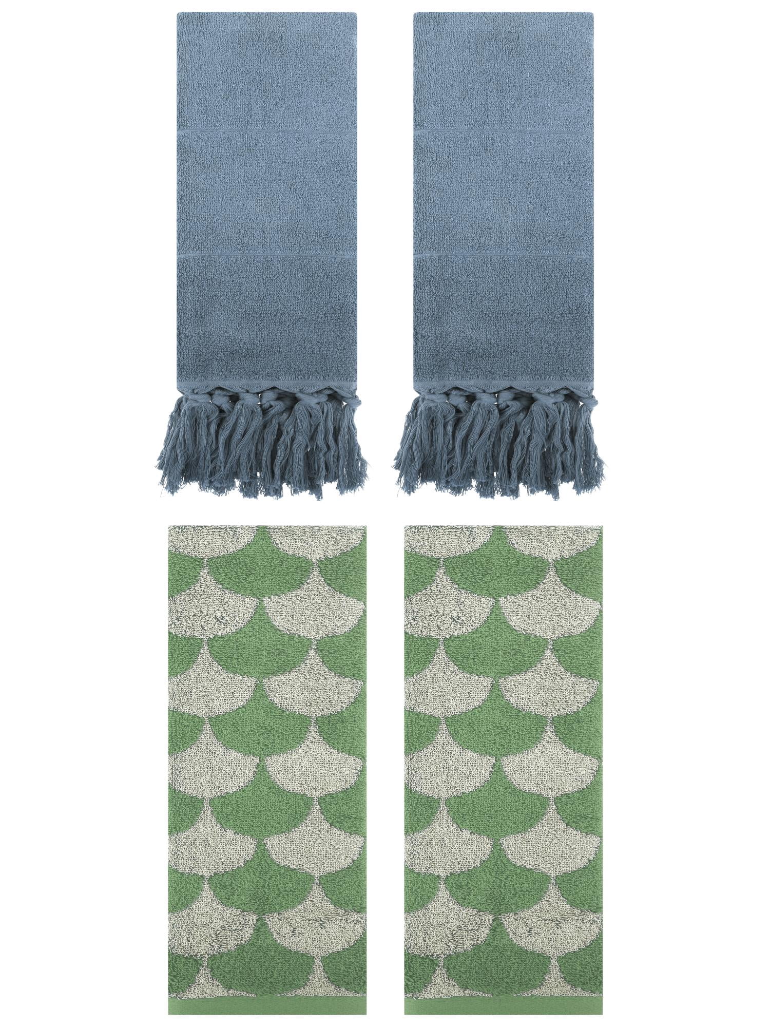 Unique Bargains 4 Pcs Cotton Solid Hand Towels Blue/Green 14" x 30"/13" x 29"