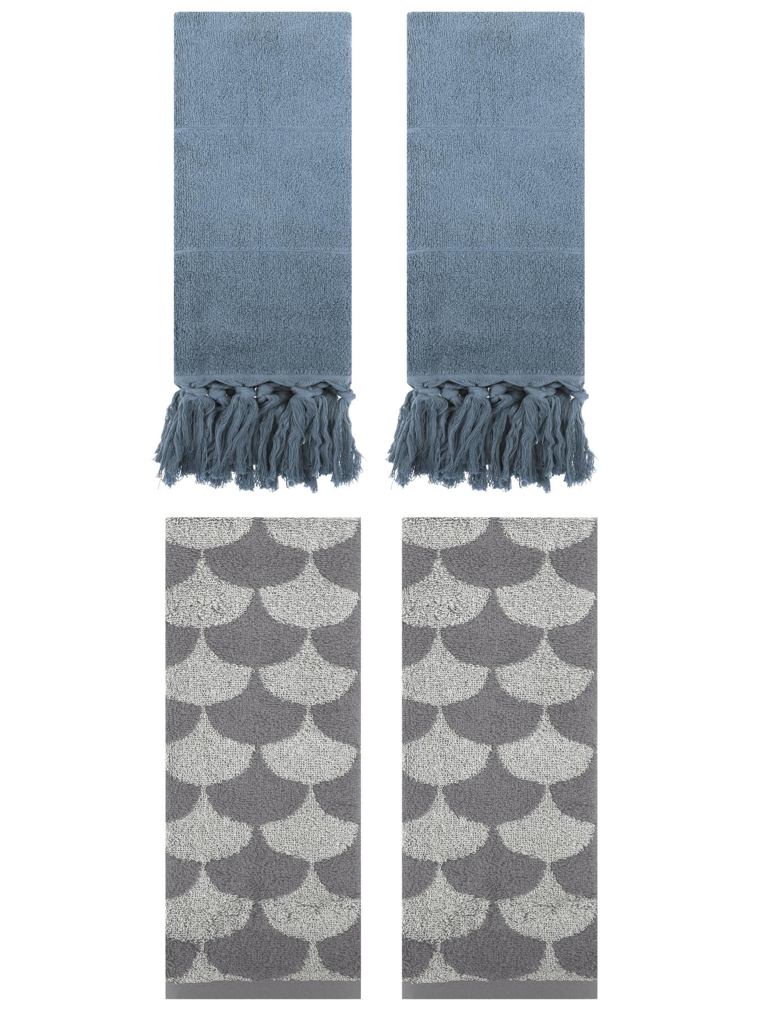 Unique Bargains 4 Pcs Cotton Solid Hand Towels Blue/Grey 14" x 30"/13" x 29"