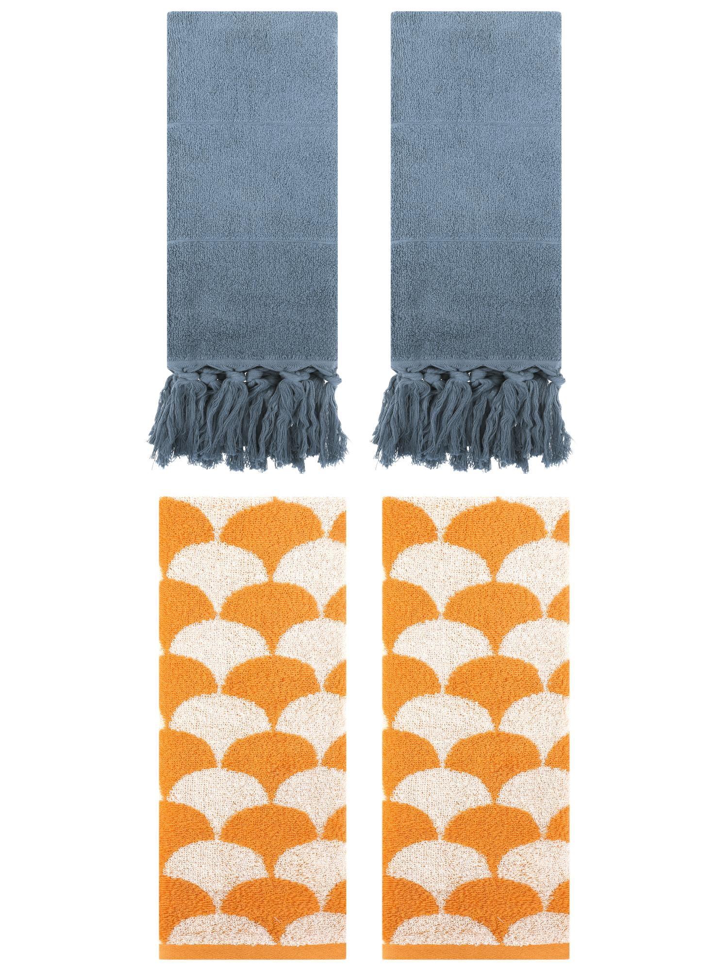 Unique Bargains 4 Pcs Cotton Solid Hand Towels Blue/Orange 14" x 30"/13" x 29"