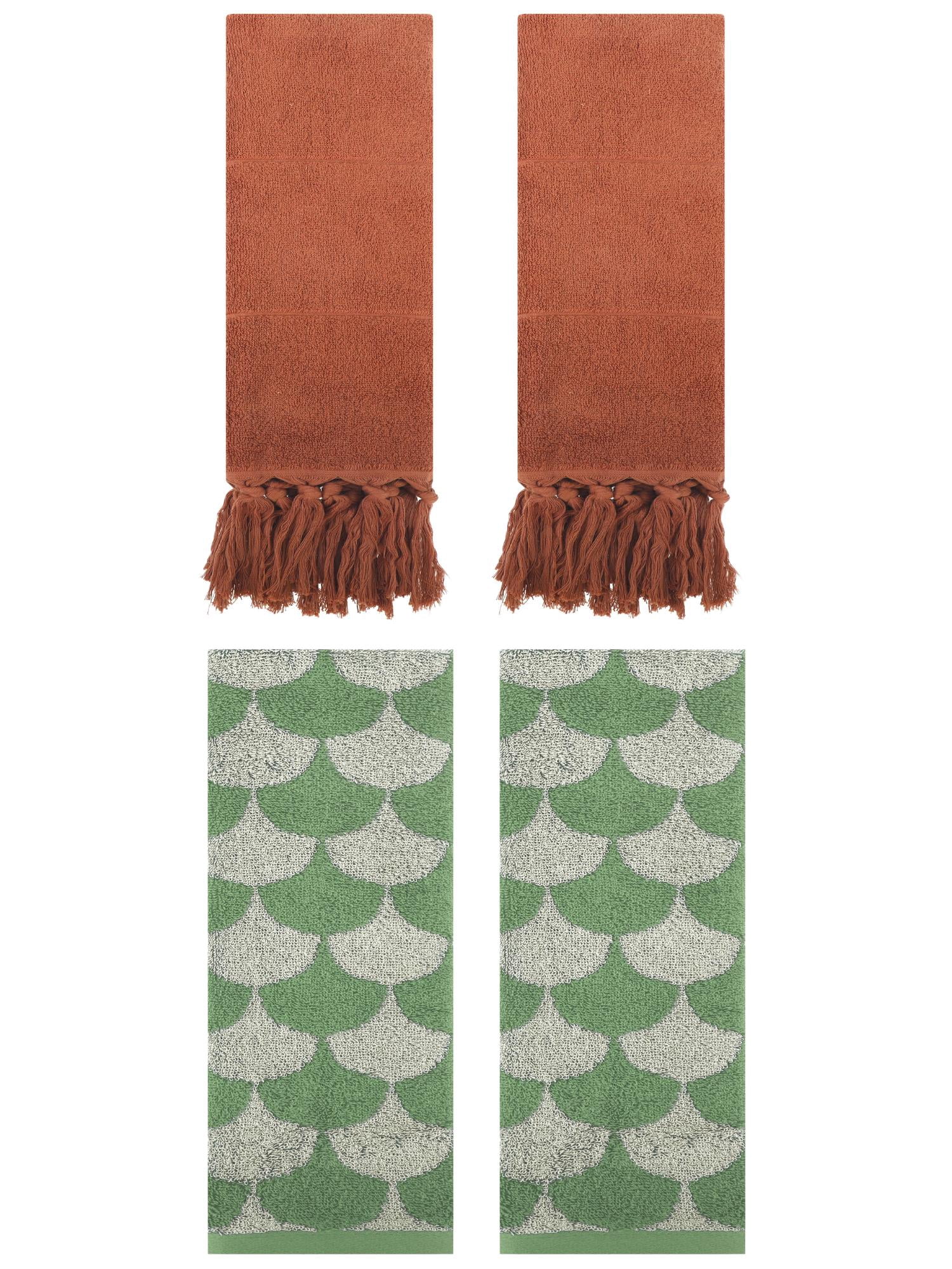 Unique Bargains 4 Pcs Cotton Solid Hand Towels Brown/Green 14" x 30"/13" x 29"