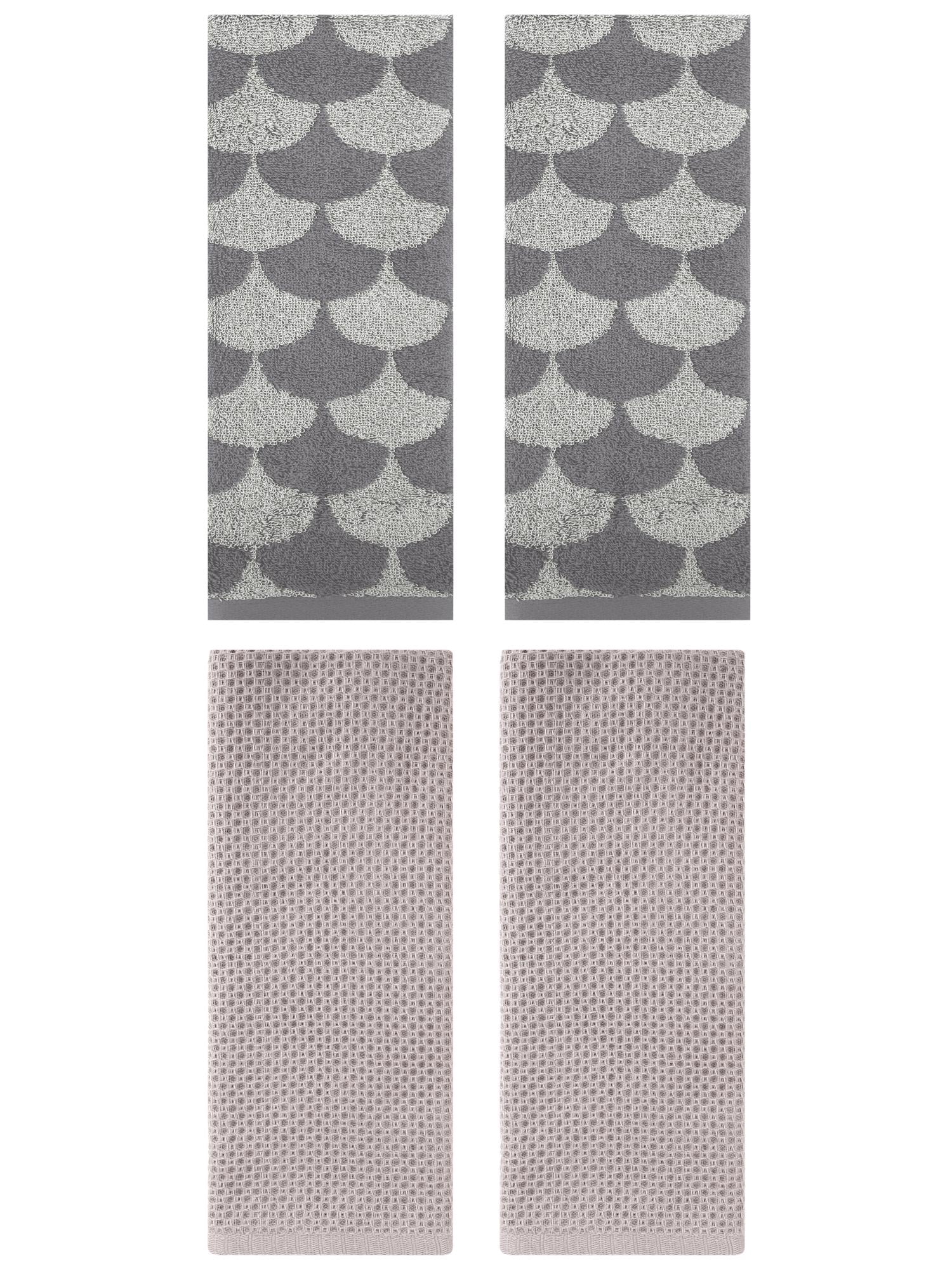 Unique Bargains 4 Pcs Cotton Solid Hand Towels Camel/Grey 13" x 30"/13" x 29"