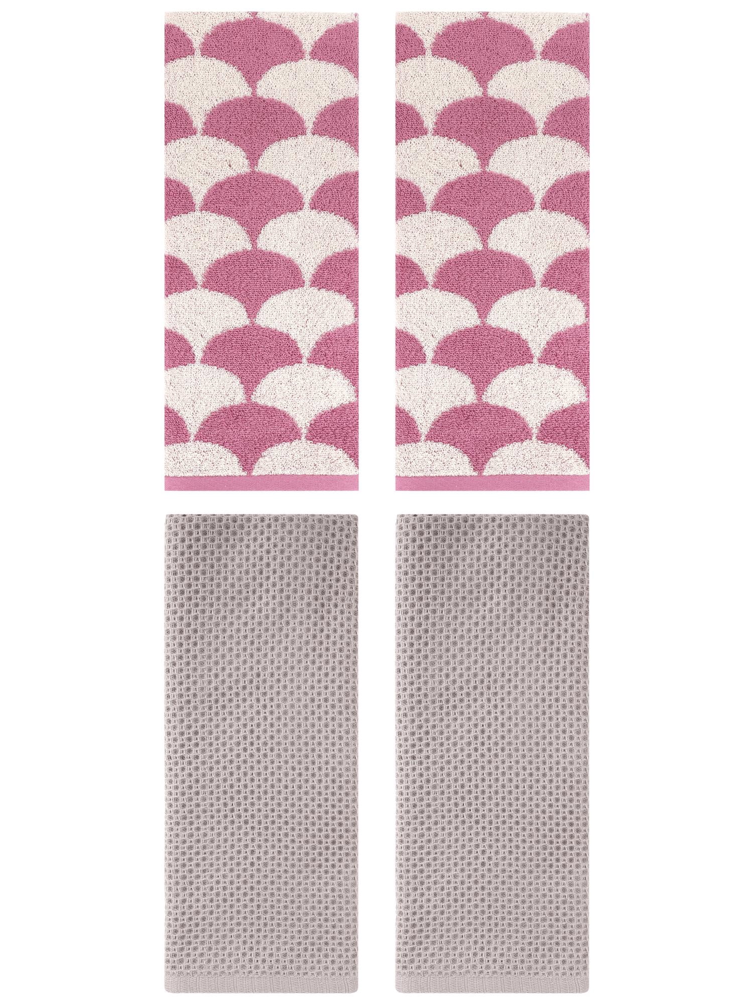 Unique Bargains 4 Pcs Cotton Solid Hand Towels Camel/Pink 13" x 30"/13" x 29"