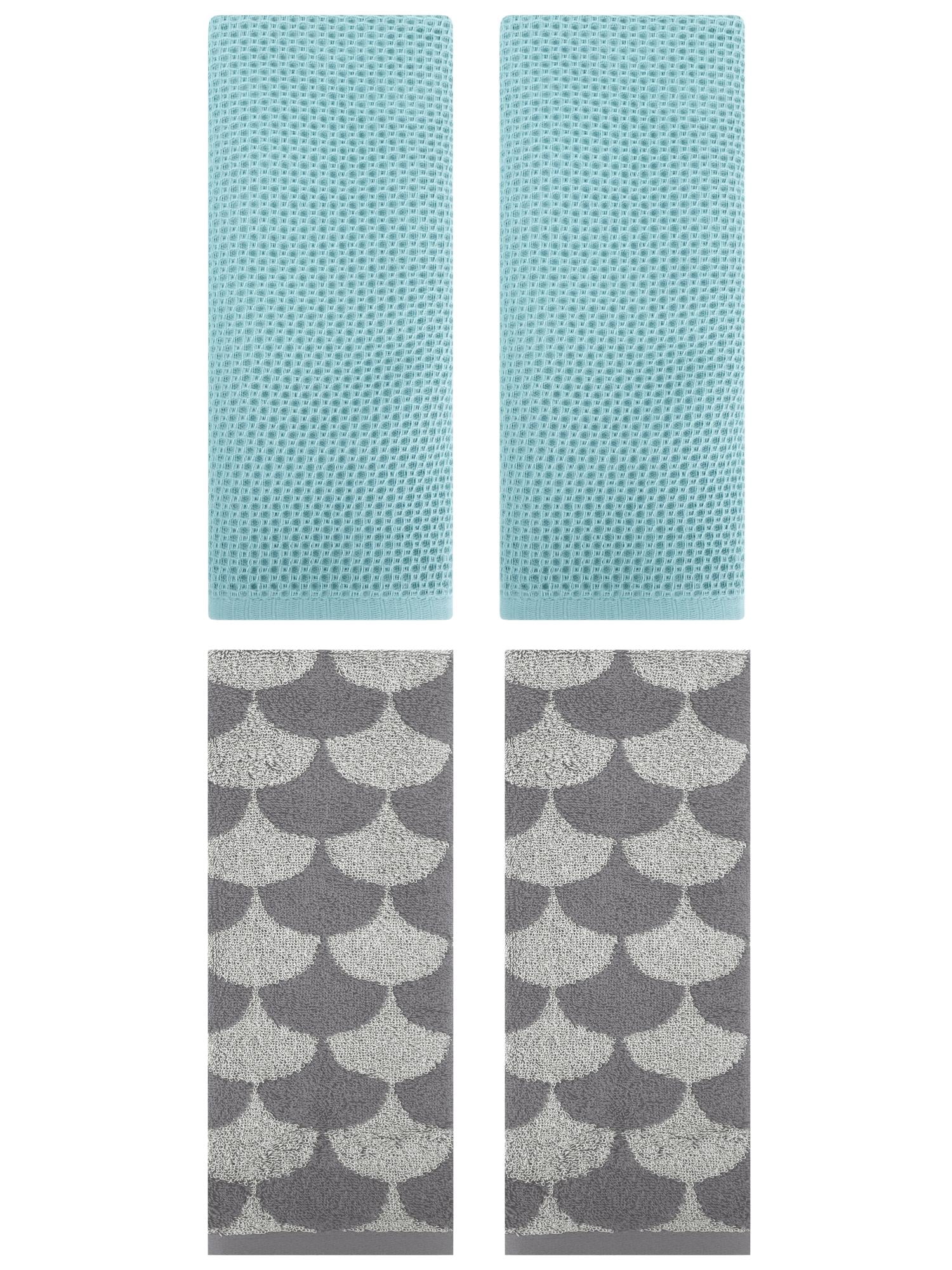 Unique Bargains 4 Pcs Cotton Solid Hand Towels Light Blue/Grey 13" x 30"/13" x 29"