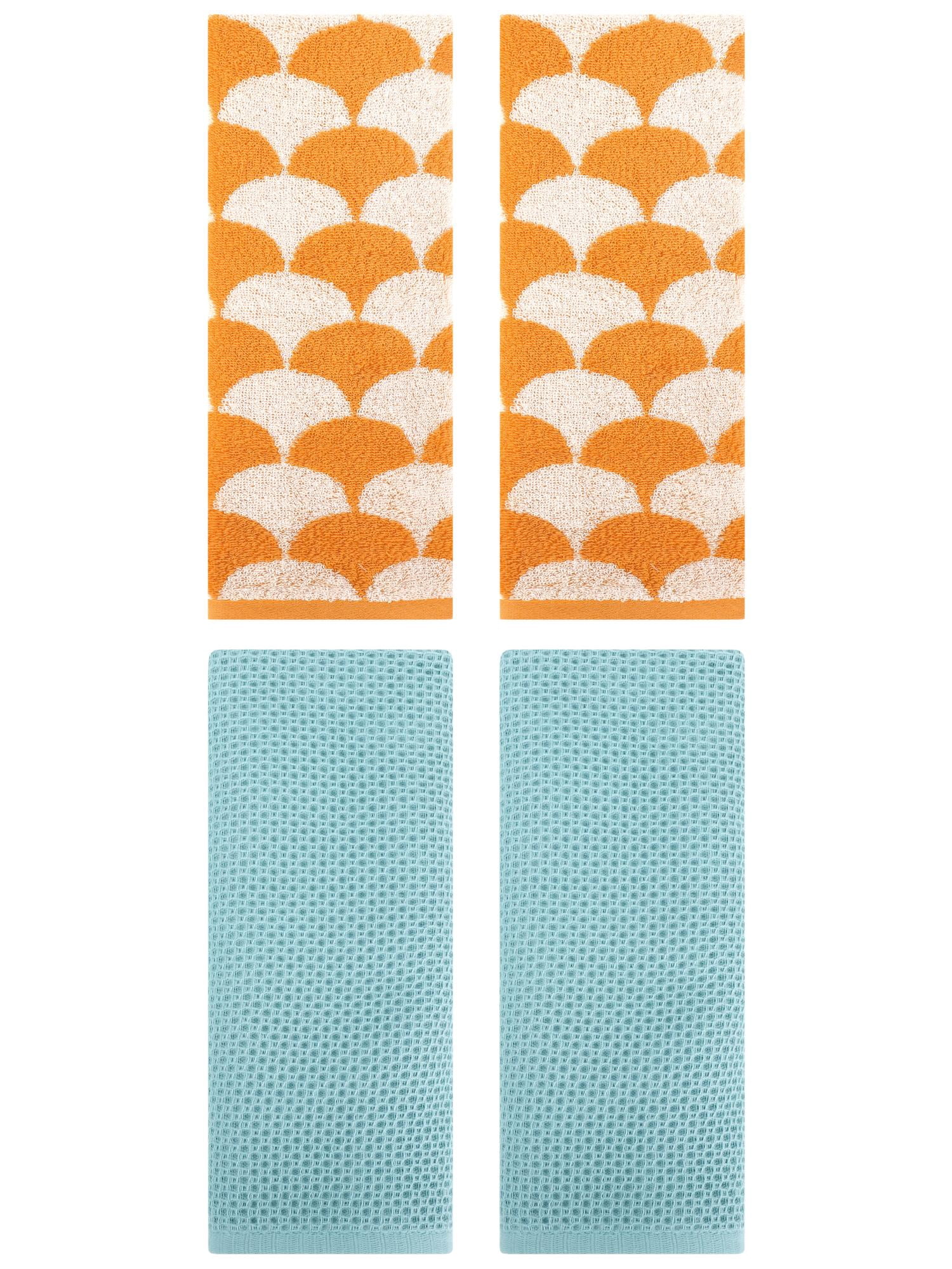 Unique Bargains 4 Pcs Cotton Solid Hand Towels Light Blue/Orange 13" x 30"/13" x 29"