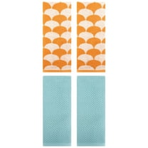 Unique Bargains 4 Pcs Cotton Solid Hand Towels Light Blue/Orange 13" x 30"/13" x 29"