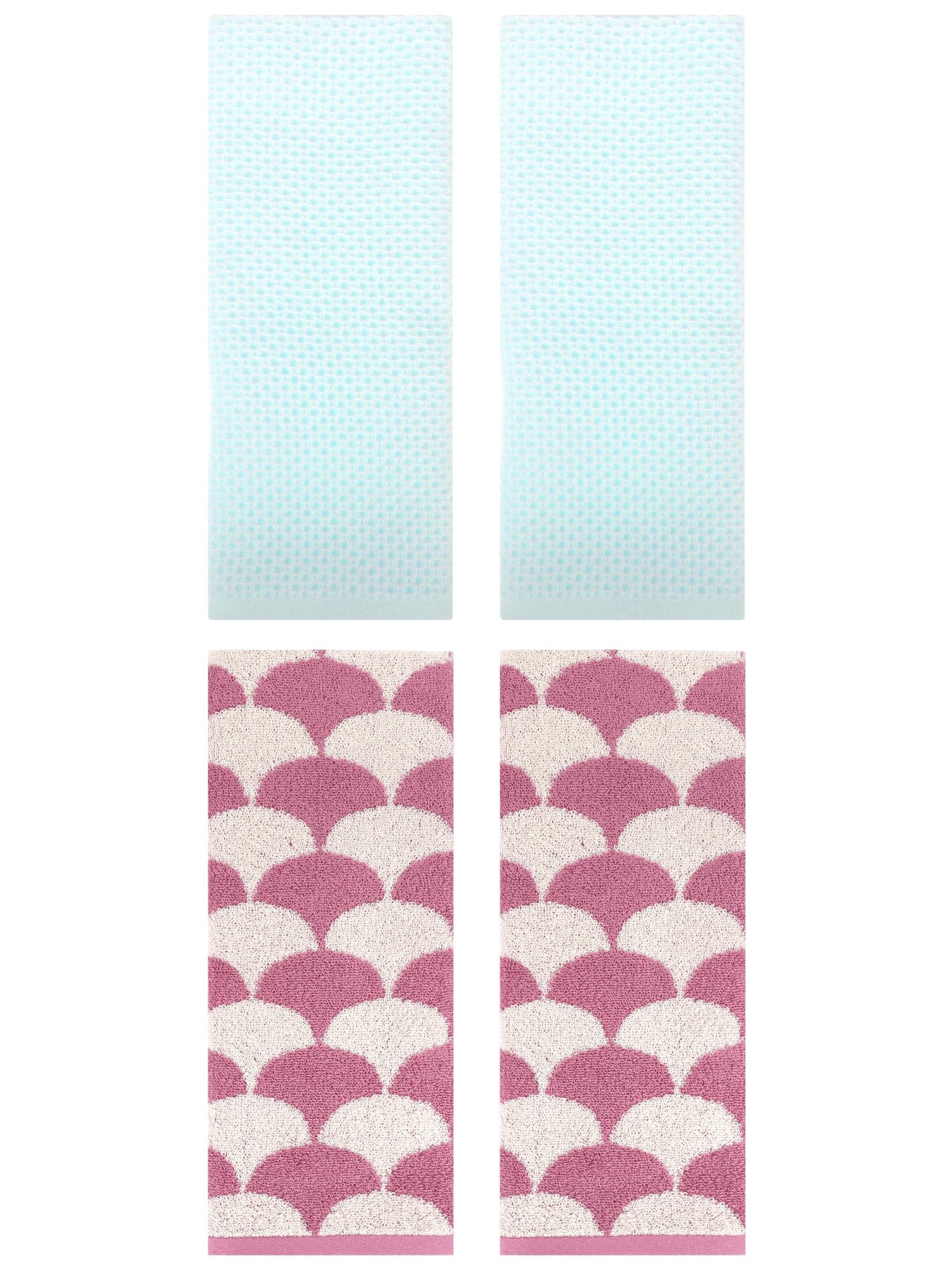 Unique Bargains 4 Pcs Cotton Solid Hand Towels Light Cyan/Pink 13" x 30"/13" x 29"