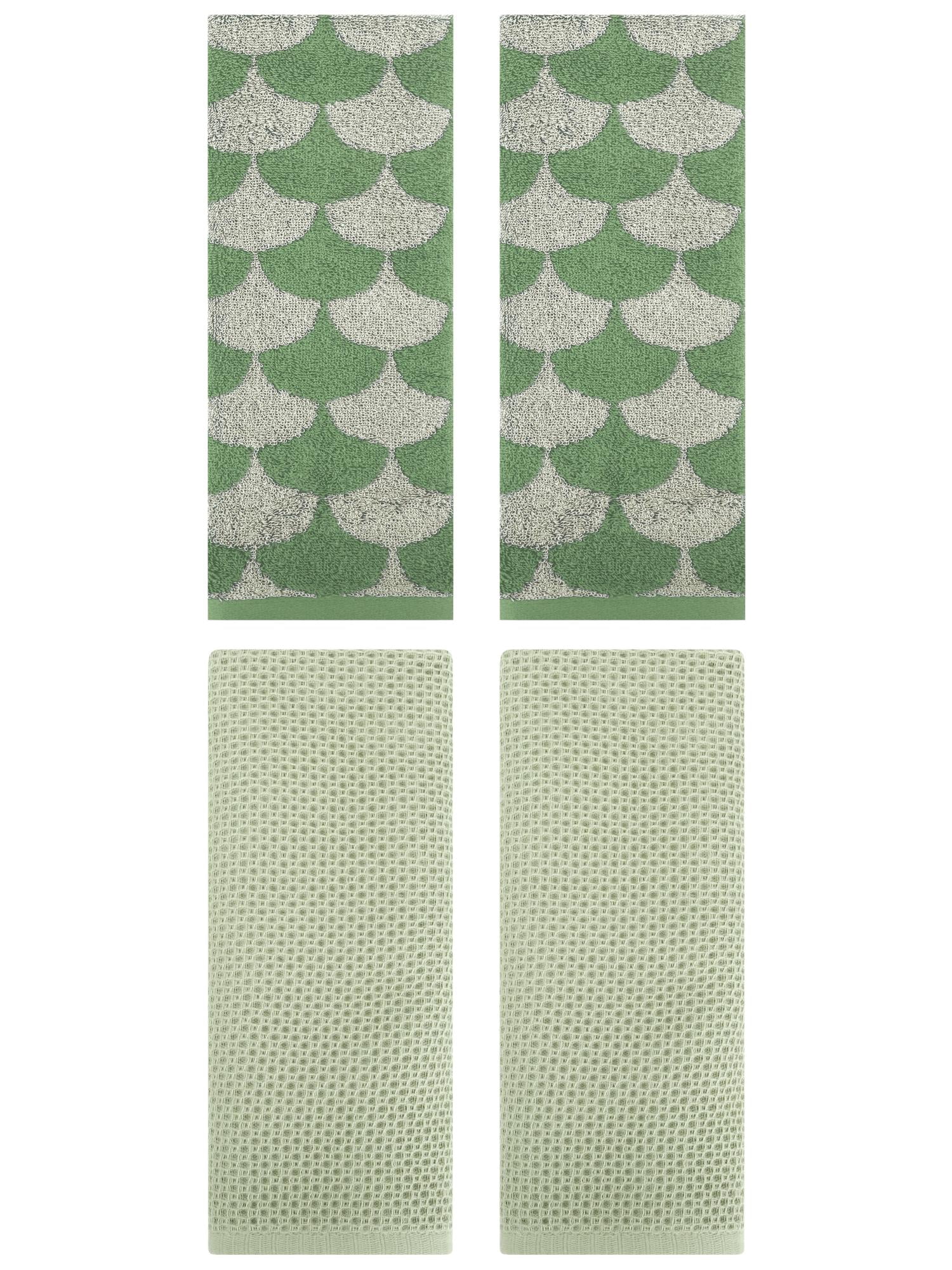 Unique Bargains 4 Pcs Cotton Solid Hand Towels Light Green/Green 13" x 30"/13" x 29"