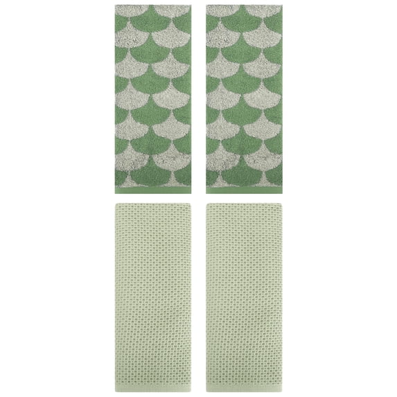 Unique Bargains 4 Pcs Cotton Solid Hand Towels Light Green/Green 13" x 30"/13" x 29"