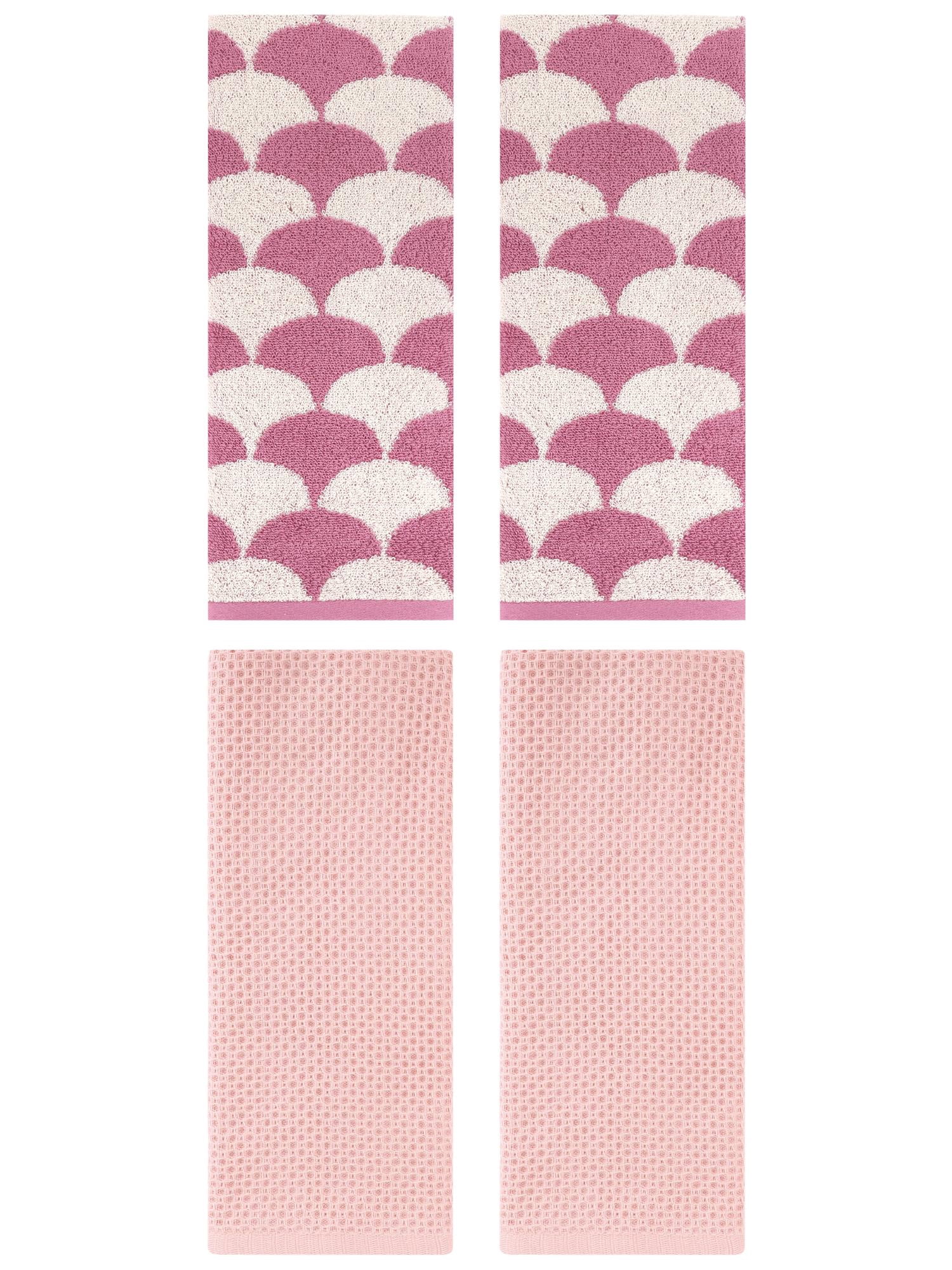 Unique Bargains 4 Pcs Cotton Solid Hand Towels Pink 13" x 30"/13" x 29"