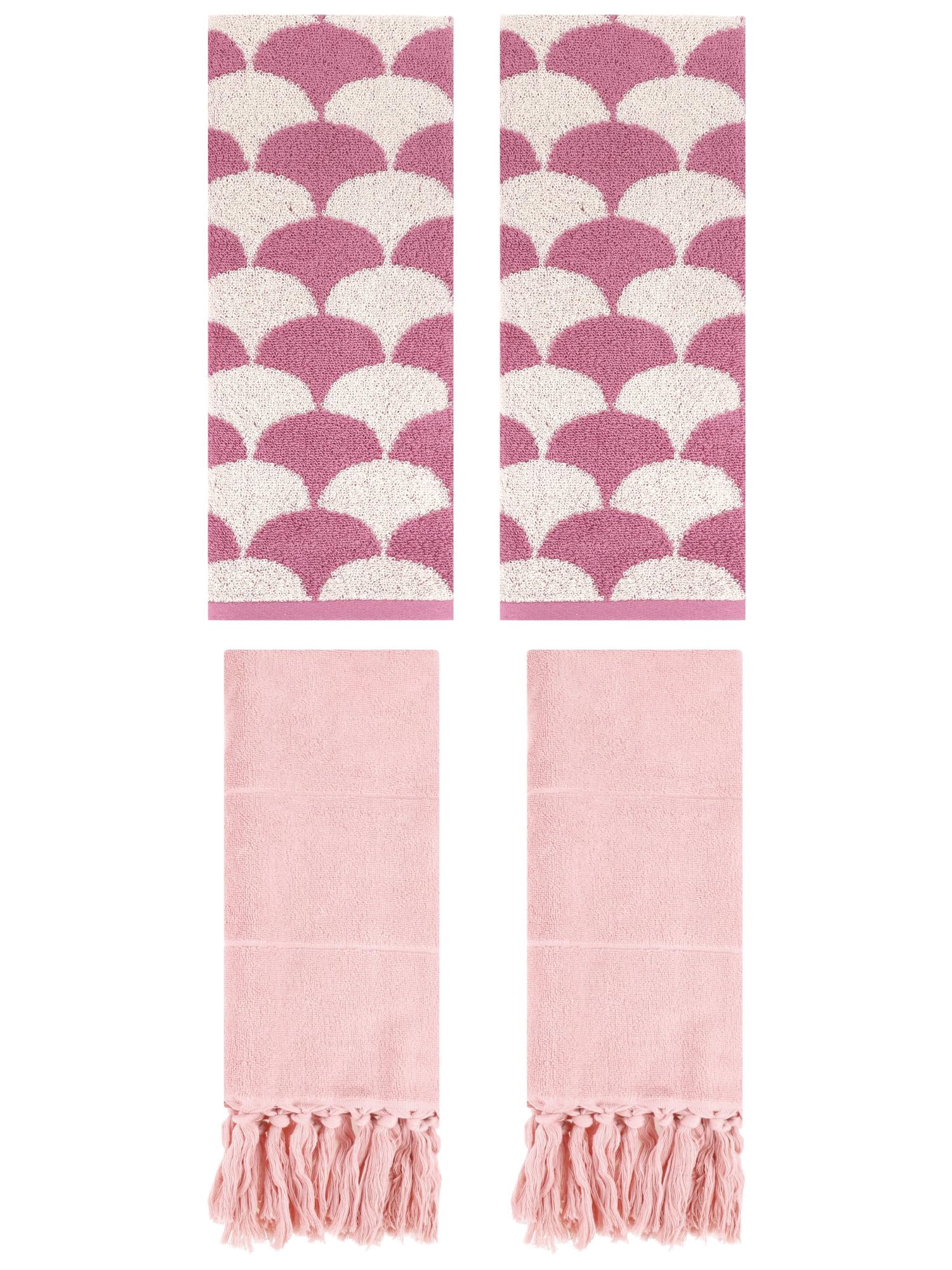 Unique Bargains 4 Pcs Cotton Solid Hand Towels Pink 14" x 30"/13" x 29"