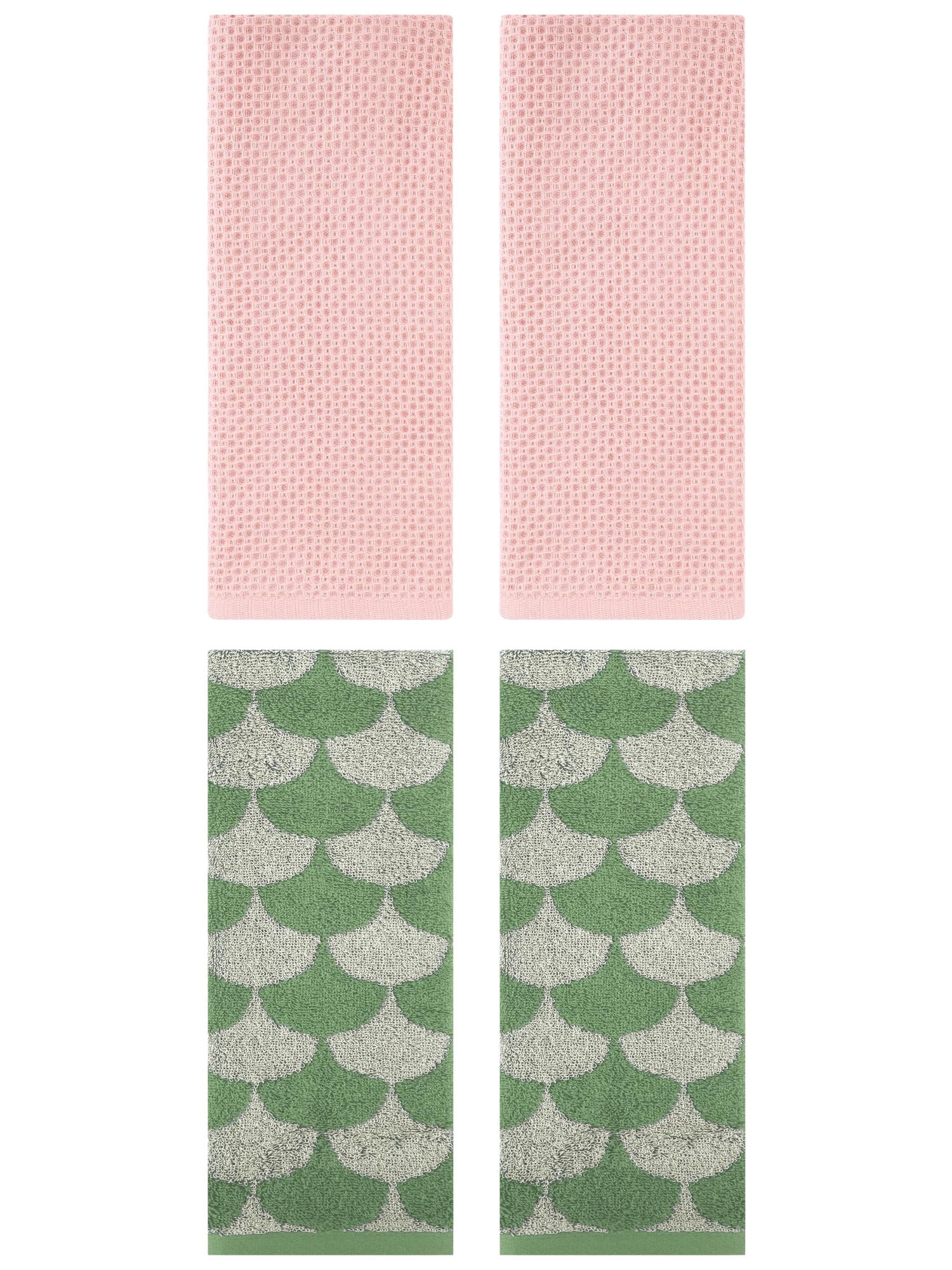 Unique Bargains 4 Pcs Cotton Solid Hand Towels Pink/Green 13" x 30"/13" x 29"