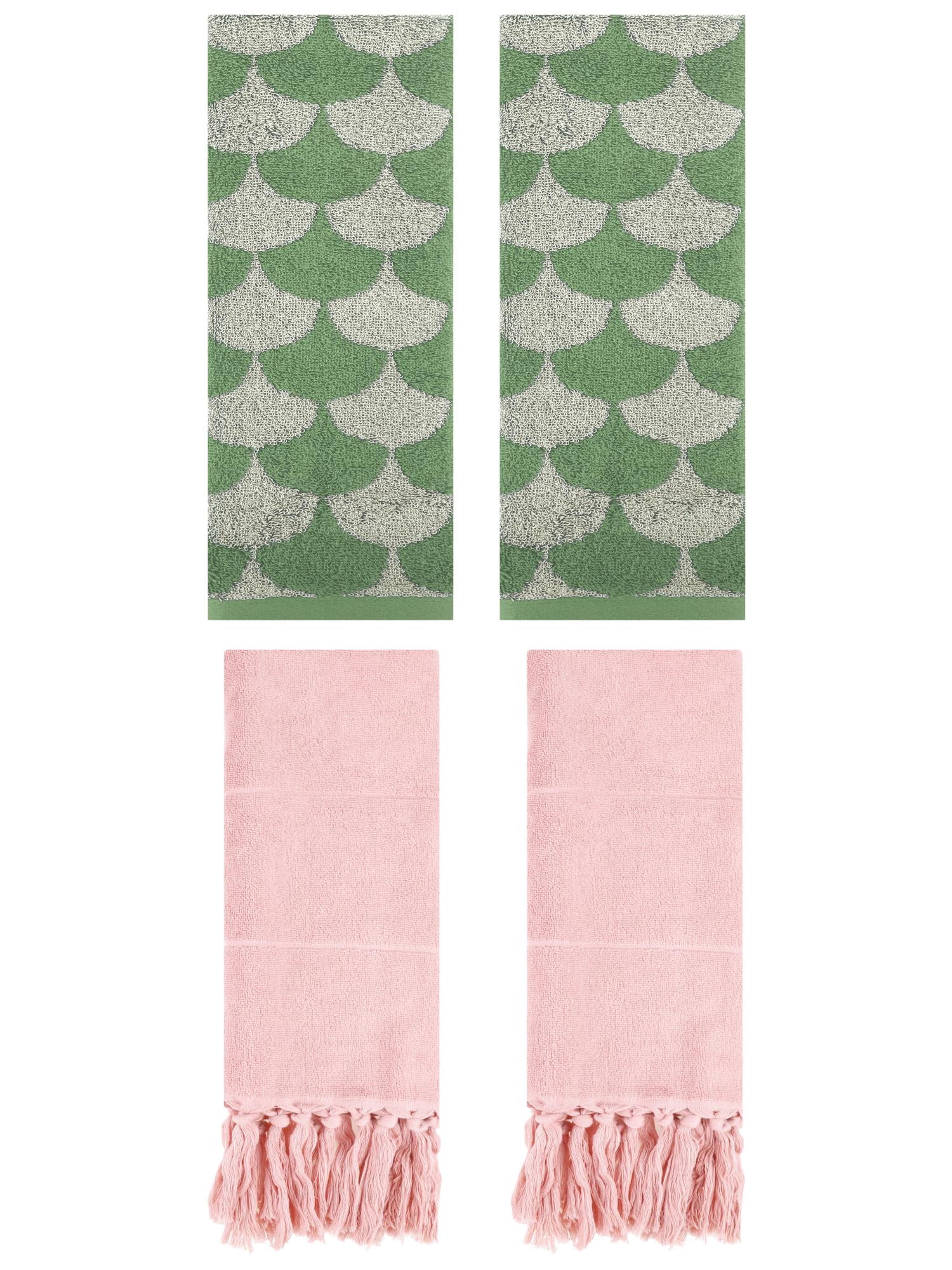 Unique Bargains 4 Pcs Cotton Solid Hand Towels Pink/Green 14" x 30"/13" x 29"