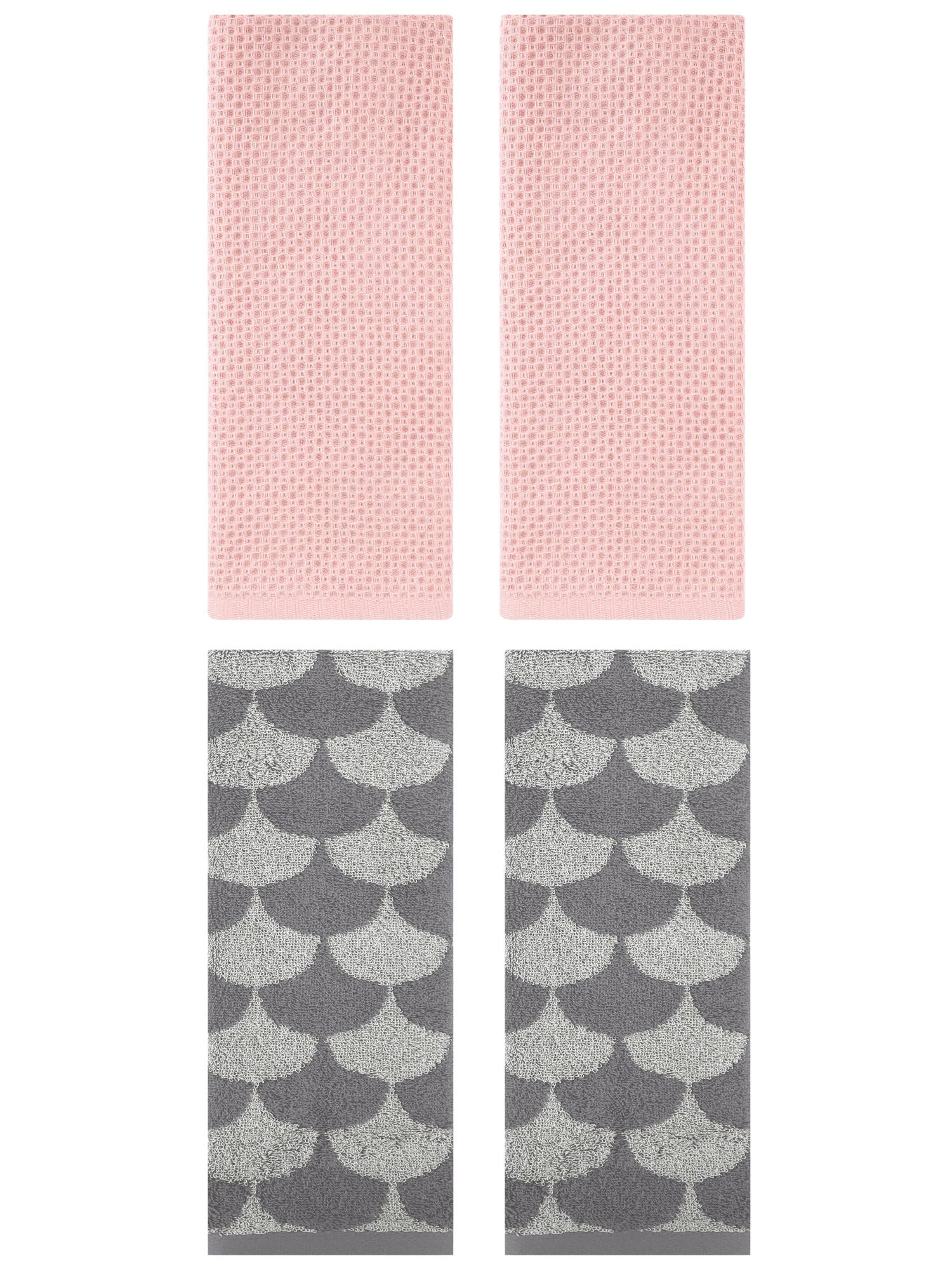 Unique Bargains 4 Pcs Cotton Solid Hand Towels Pink/Grey 13" x 30"/13" x 29"