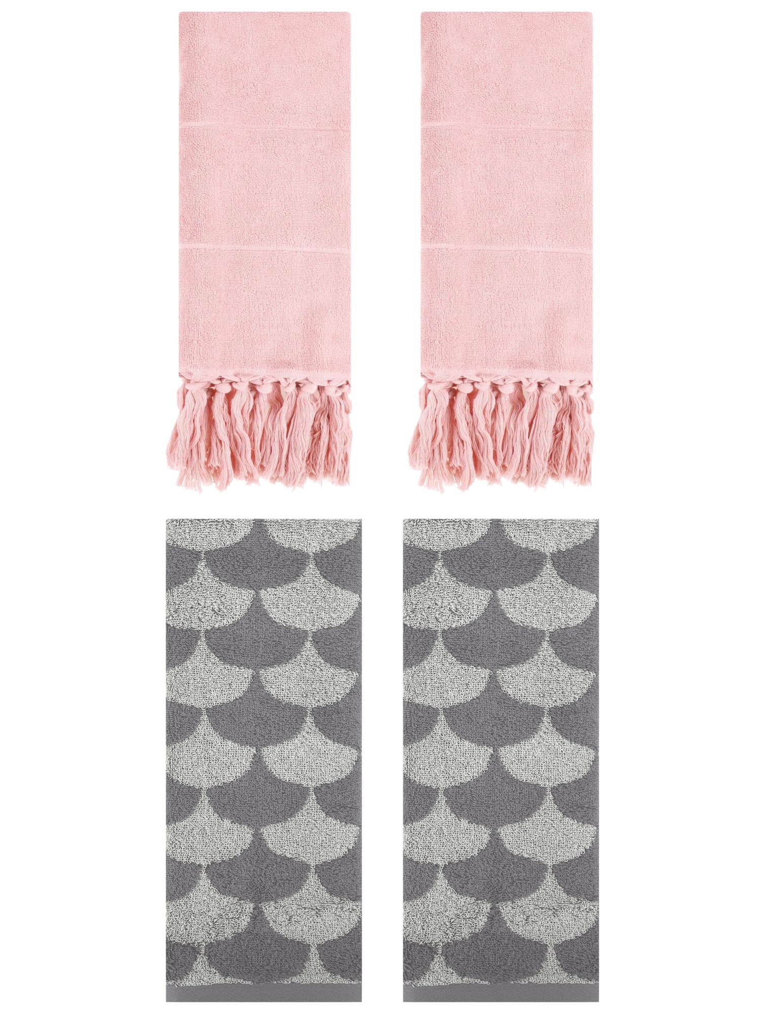 Unique Bargains 4 Pcs Cotton Solid Hand Towels Pink/Grey 14" x 30"/13" x 29"