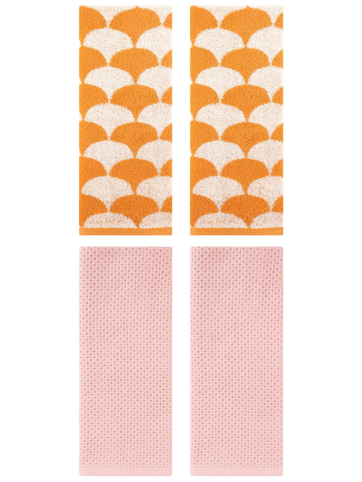 Unique Bargains 4 Pcs Cotton Solid Hand Towels Pink/Orange 13" x 30"/13" x 29"