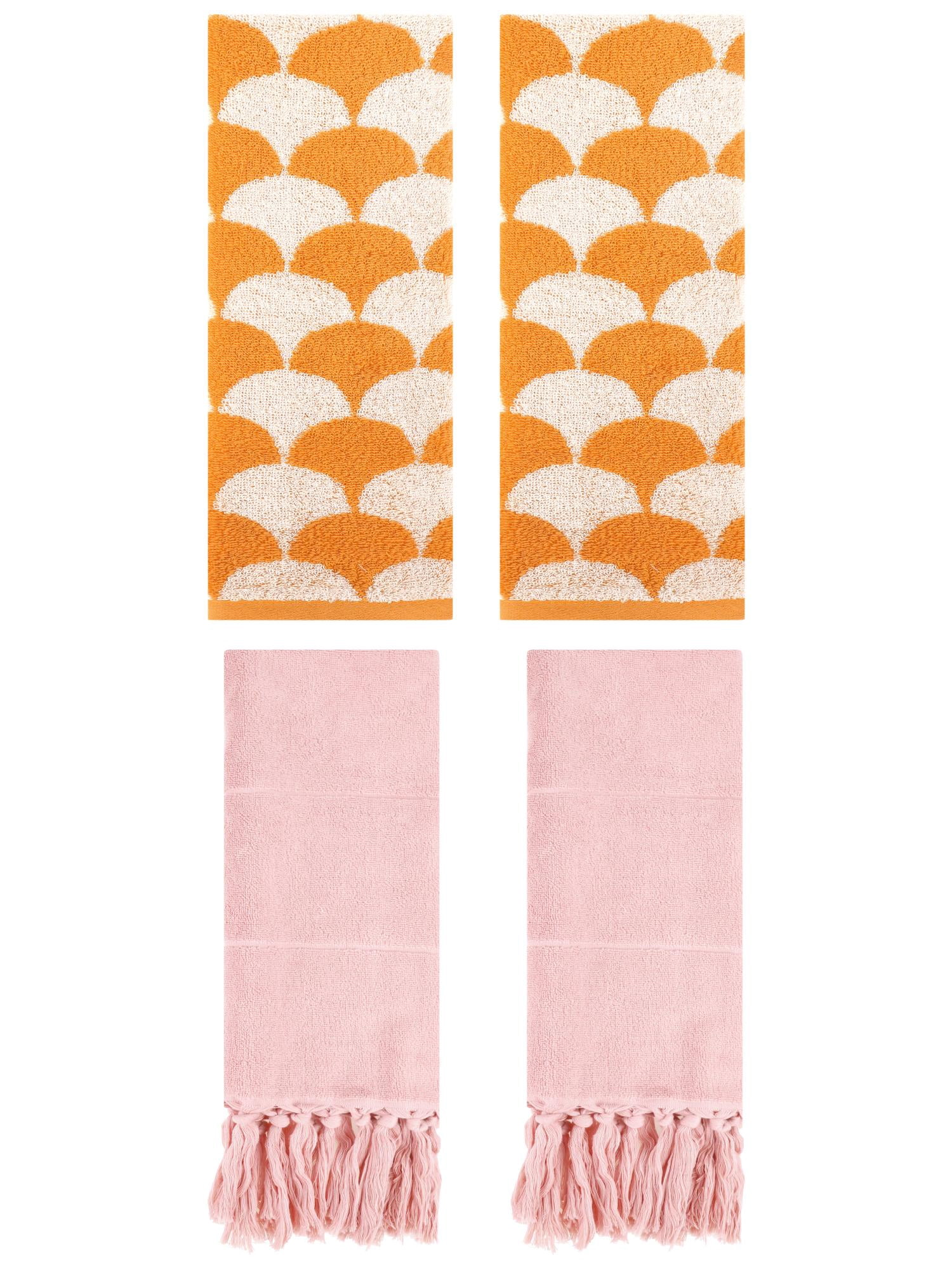 Unique Bargains 4 Pcs Cotton Solid Hand Towels Pink/Orange 14" x 30"/13" x 29"