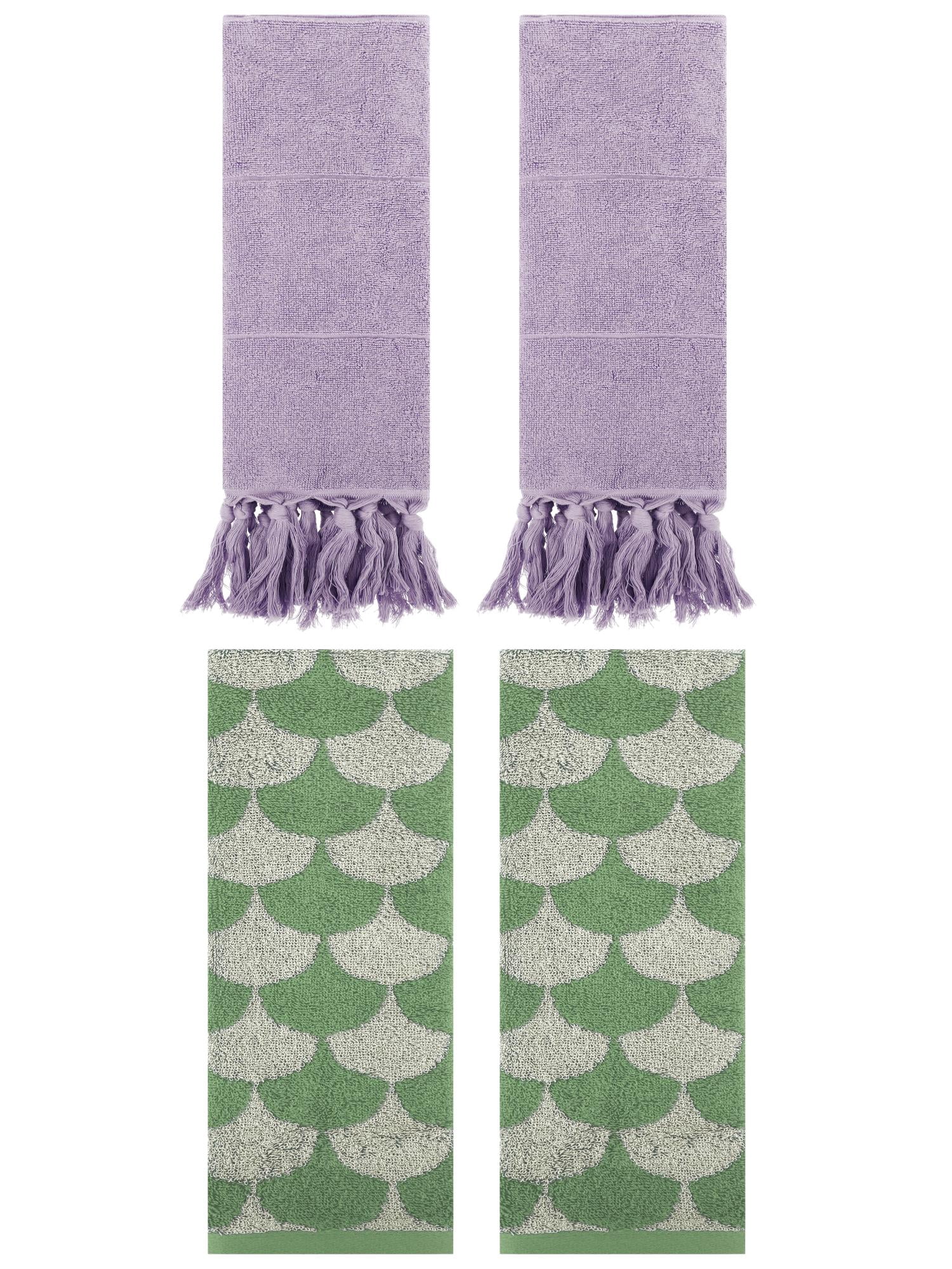 Unique Bargains 4 Pcs Cotton Solid Hand Towels Purple/Green 14" x 30"/13" x 29"