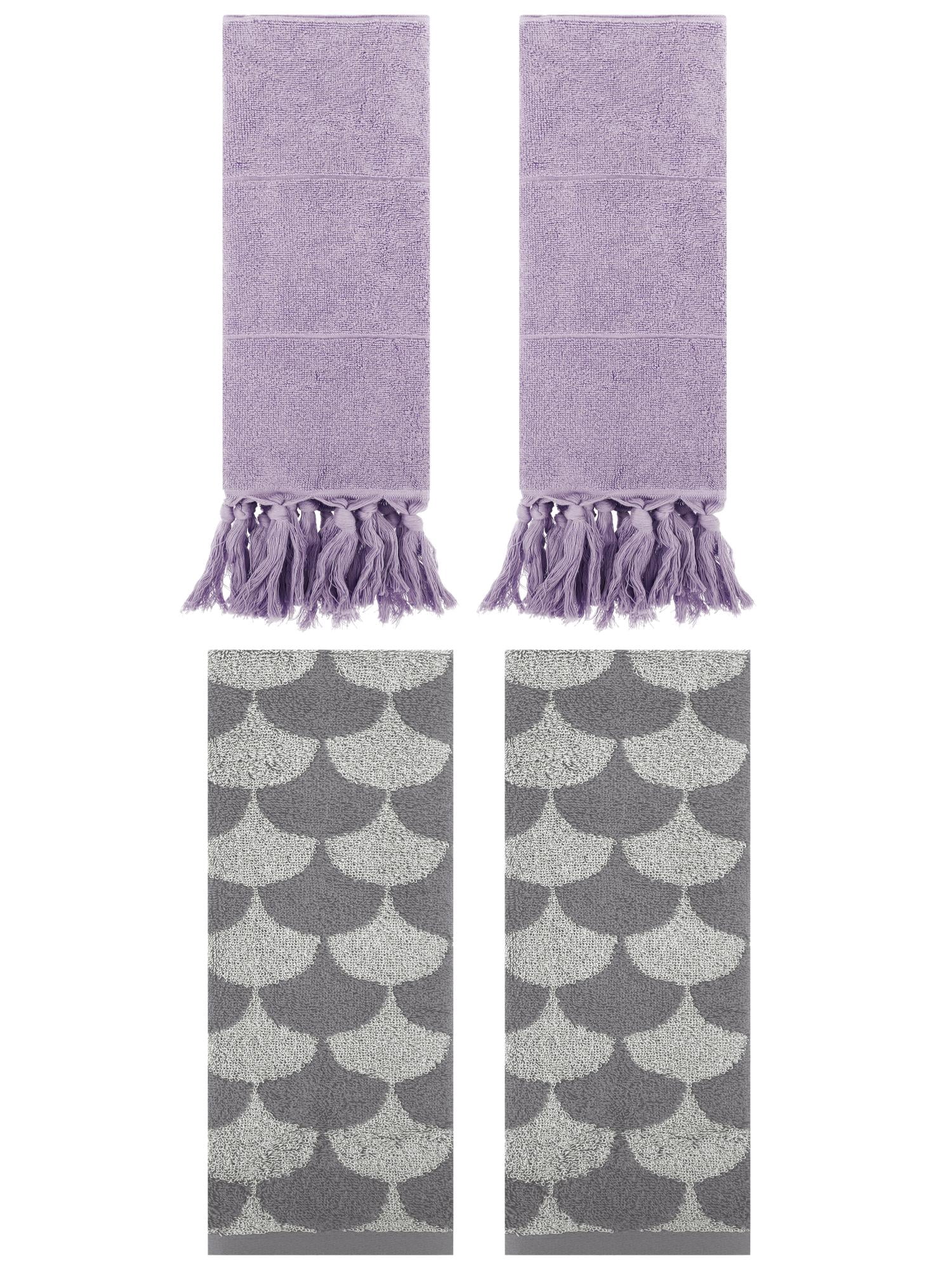 Unique Bargains 4 Pcs Cotton Solid Hand Towels Purple/Grey 14" x 30"/13" x 29"