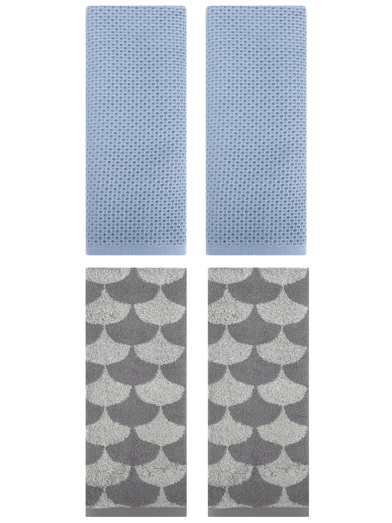 Unique Bargains 4 Pcs Cotton Solid Hand Towels Steel Blue/Grey 13" x 30"/13" x 29"