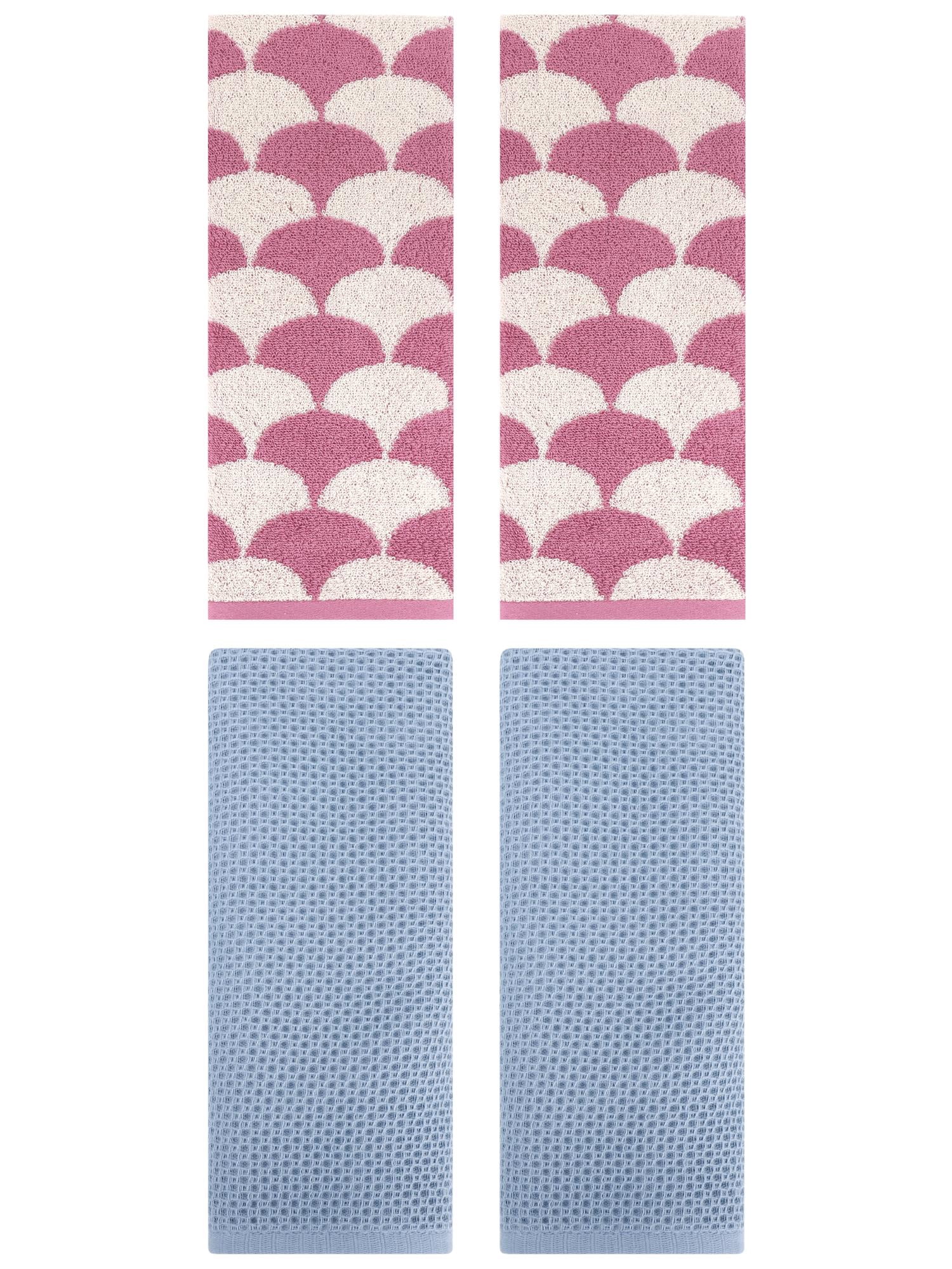 Unique Bargains 4 Pcs Cotton Solid Hand Towels Steel Blue/Pink 13" x 30"/13" x 29"