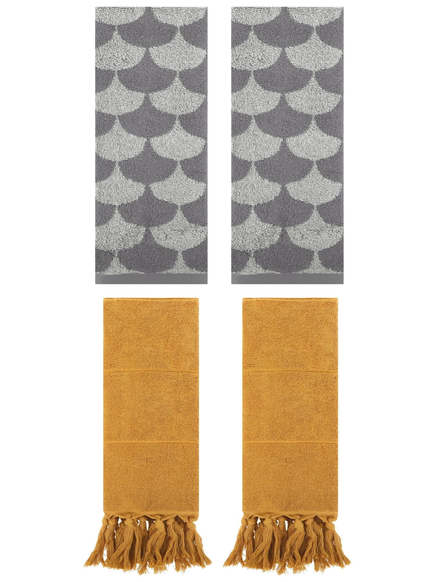 Unique Bargains 4 Pcs Cotton Solid Hand Towels Yellow/Grey 14" x 30"/13" x 29"