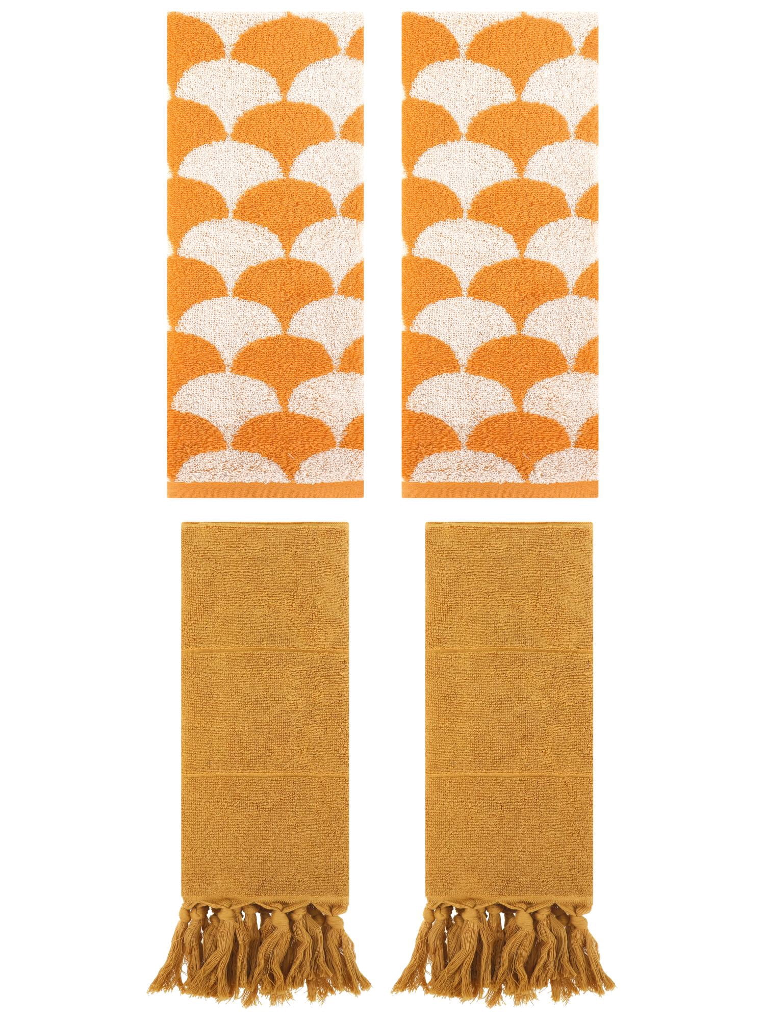 Unique Bargains 4 Pcs Cotton Solid Hand Towels Yellow/Orange 14" x 30"/13" x 29"