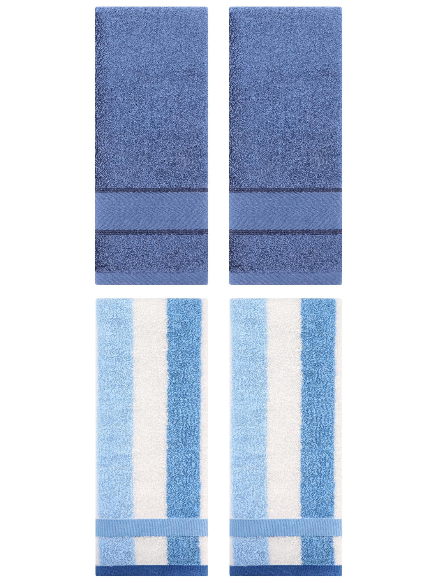 Unique Bargains 4 Pcs Cotton Striped Hand Towel Set Blue/Light Blue 13" x 29"/14" x 30"