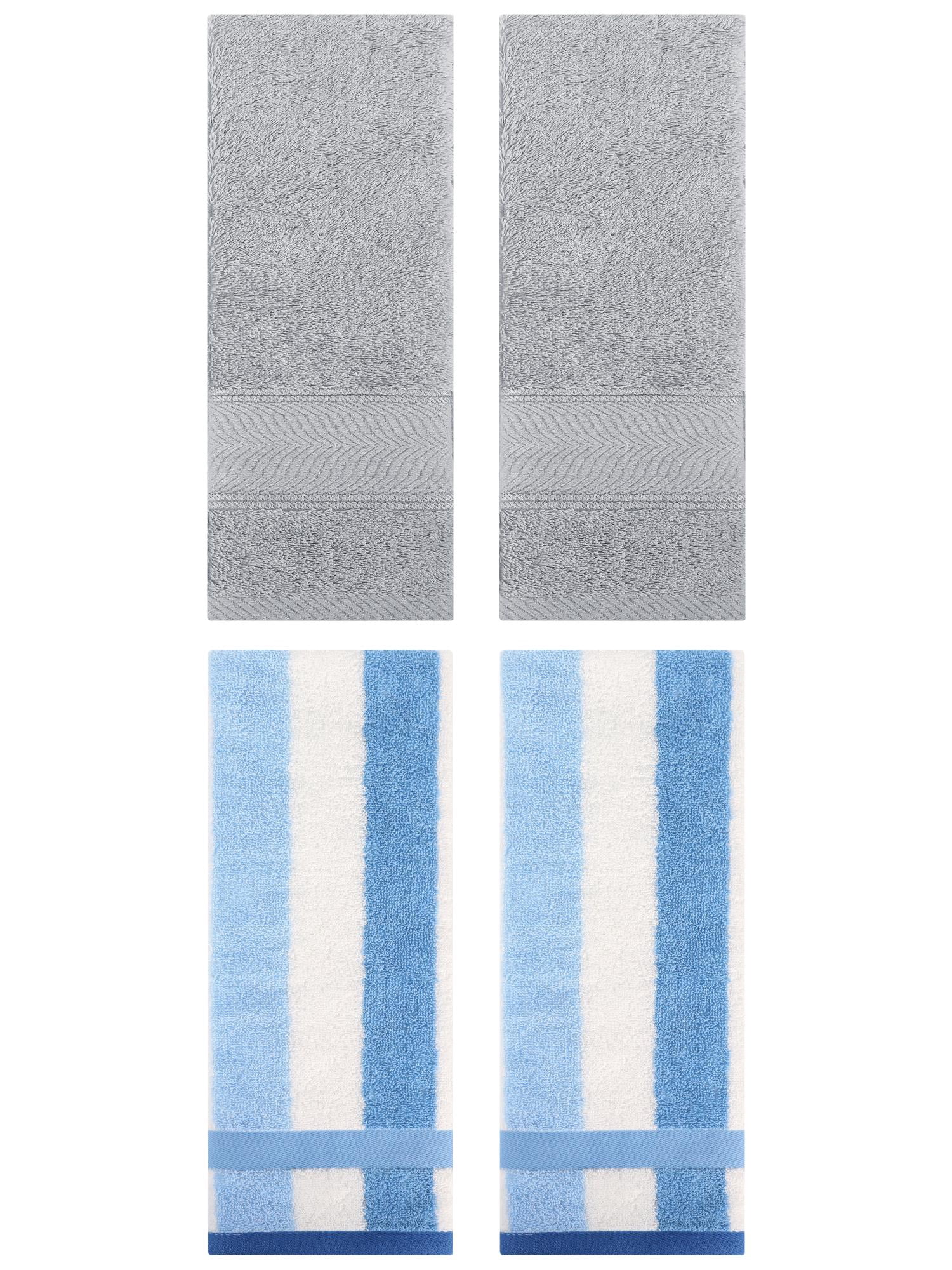 Unique Bargains 4 Pcs Cotton Striped Hand Towel Set Blue/Light Grey 13" x 29"/14" x 30"