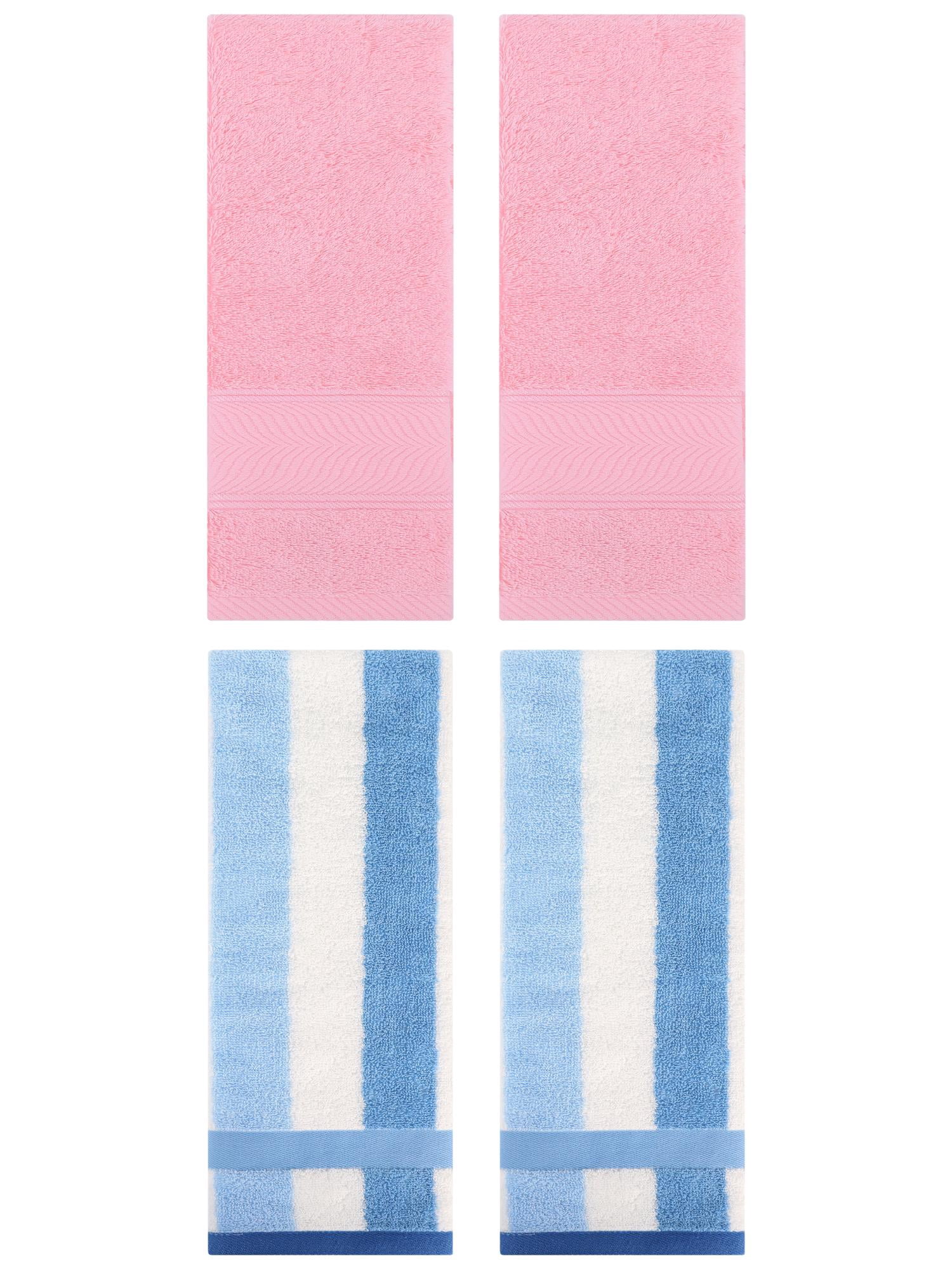 Unique Bargains 4 Pcs Cotton Striped Hand Towel Set Blue/Pink 13" x 29"/14" x 30"