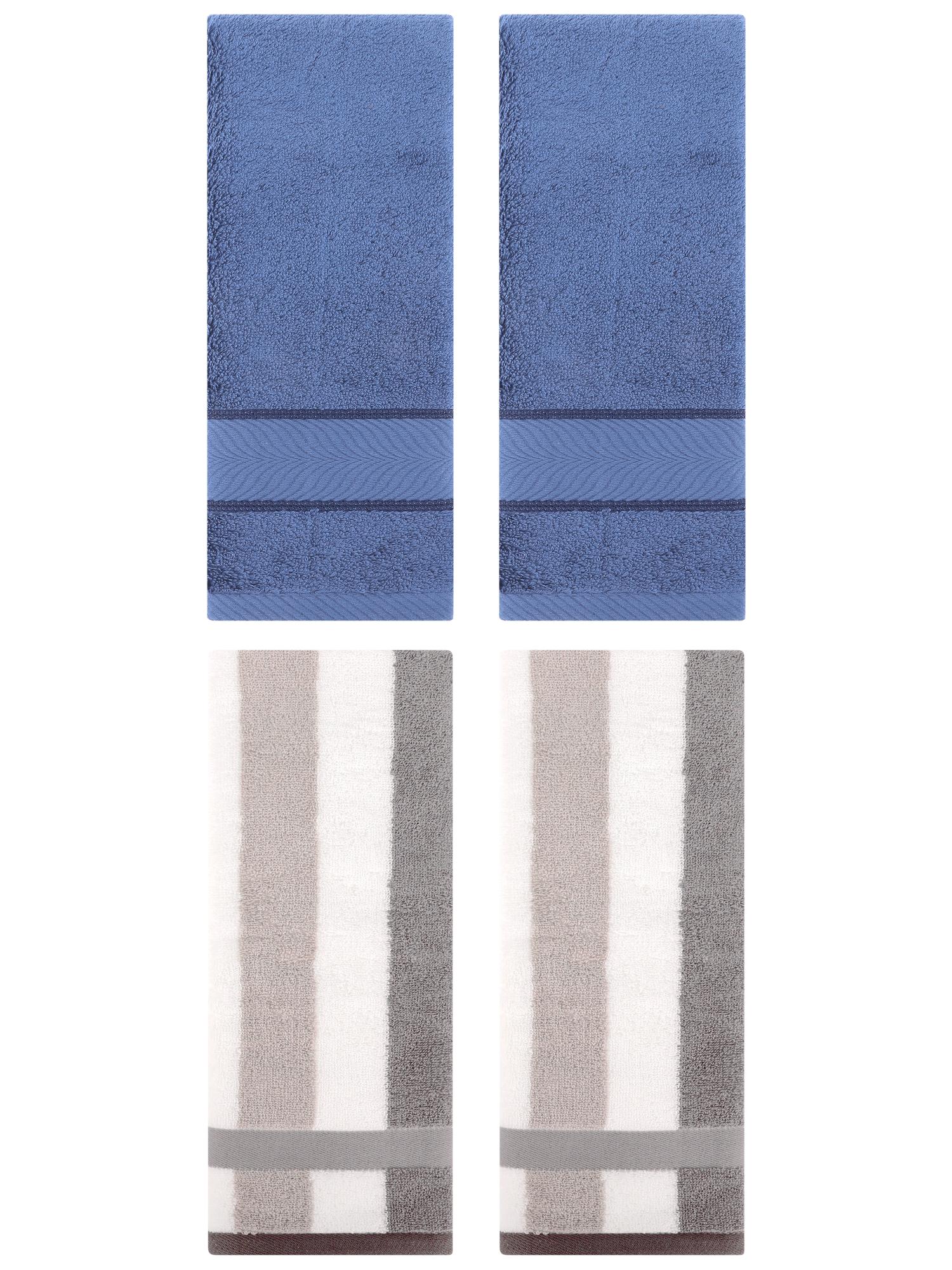 Unique Bargains 4 Pcs Cotton Striped Hand Towel Set Grey/Light Blue 13" x 29"/14" x 30"