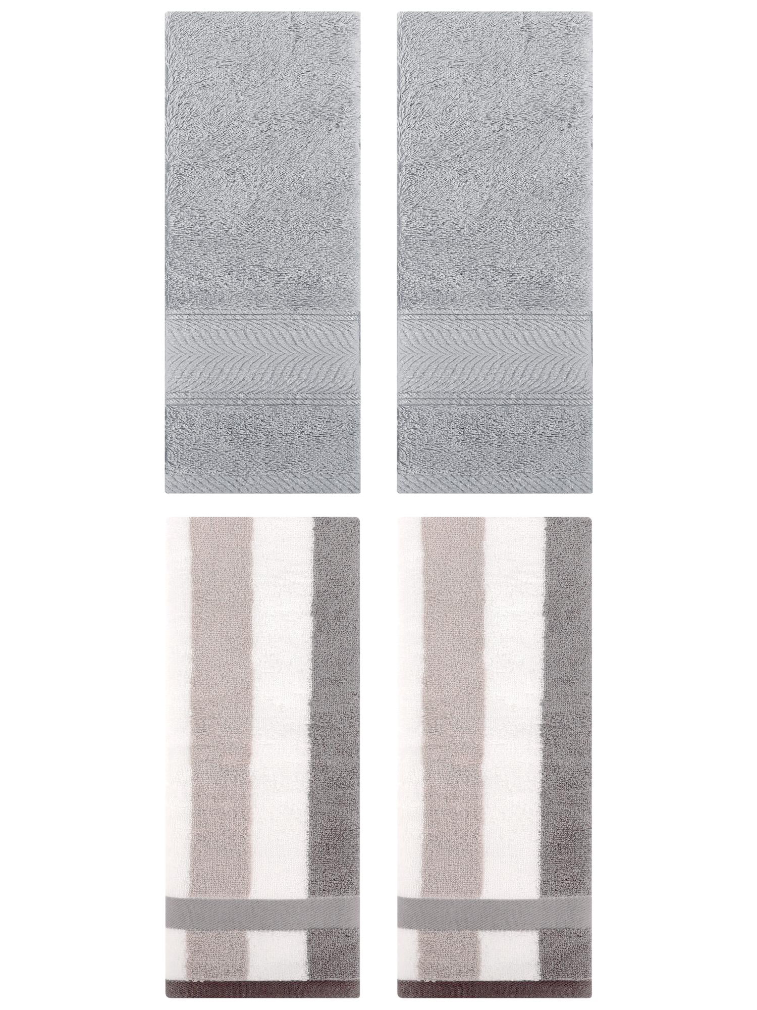 Unique Bargains 4 Pcs Cotton Striped Hand Towel Set Grey/Light Grey 13" x 29"/14" x 30"