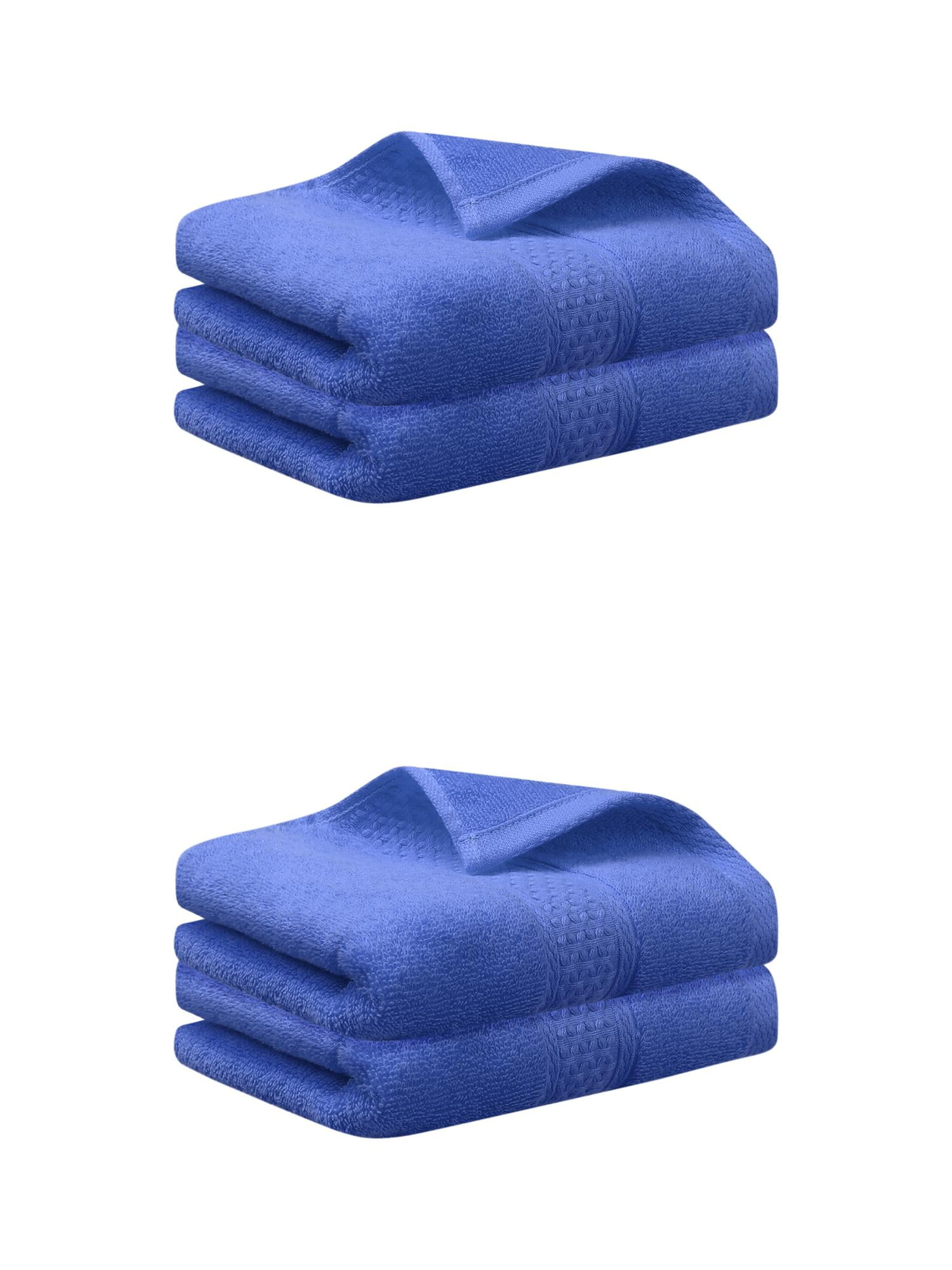 Unique Bargains 4 Pcs Cotton Textured Hand Towels Set Blue 13"x30"