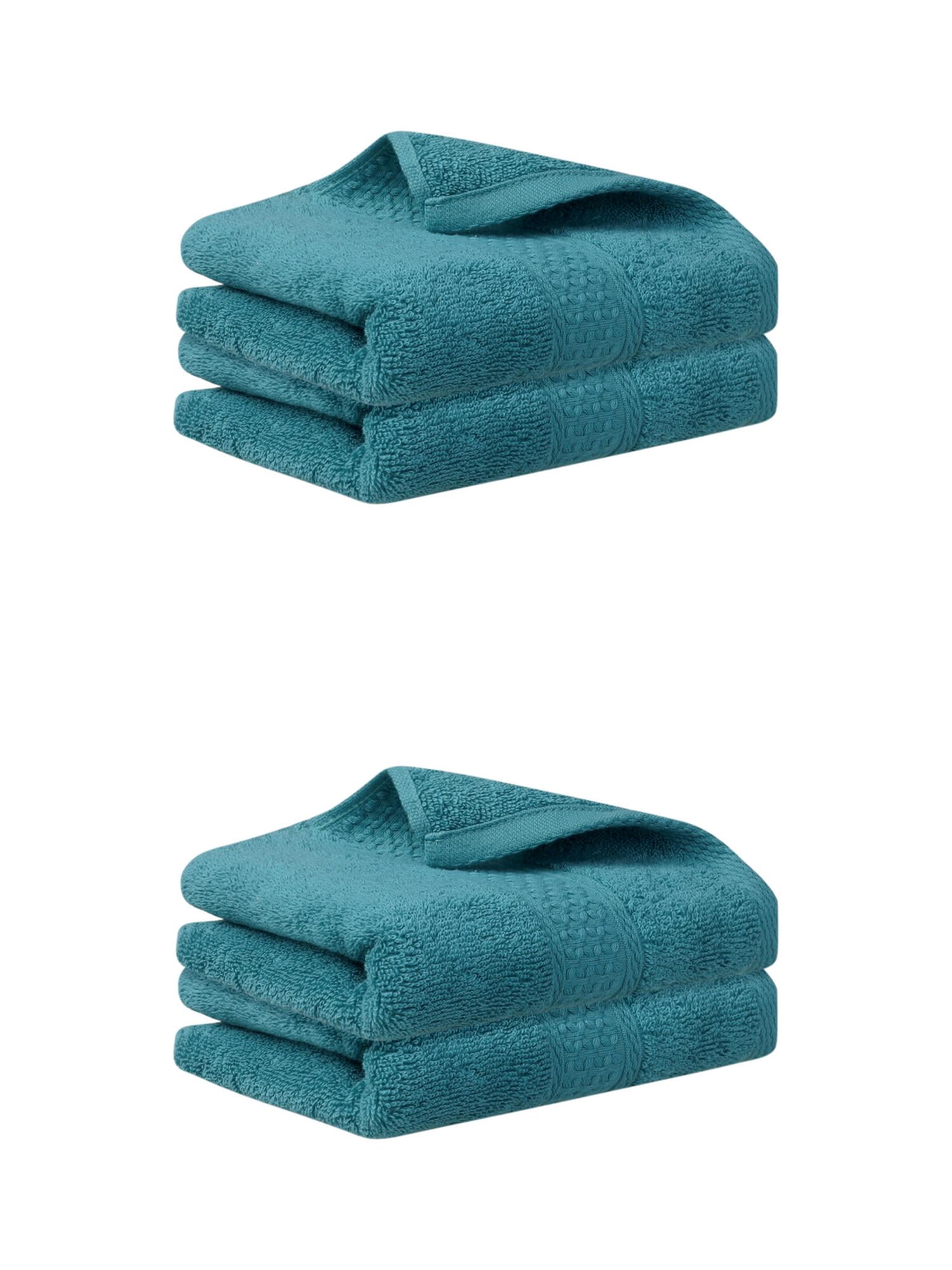 Unique Bargains 4 Pcs Cotton Textured Hand Towels Set Dark Green 13"x30"