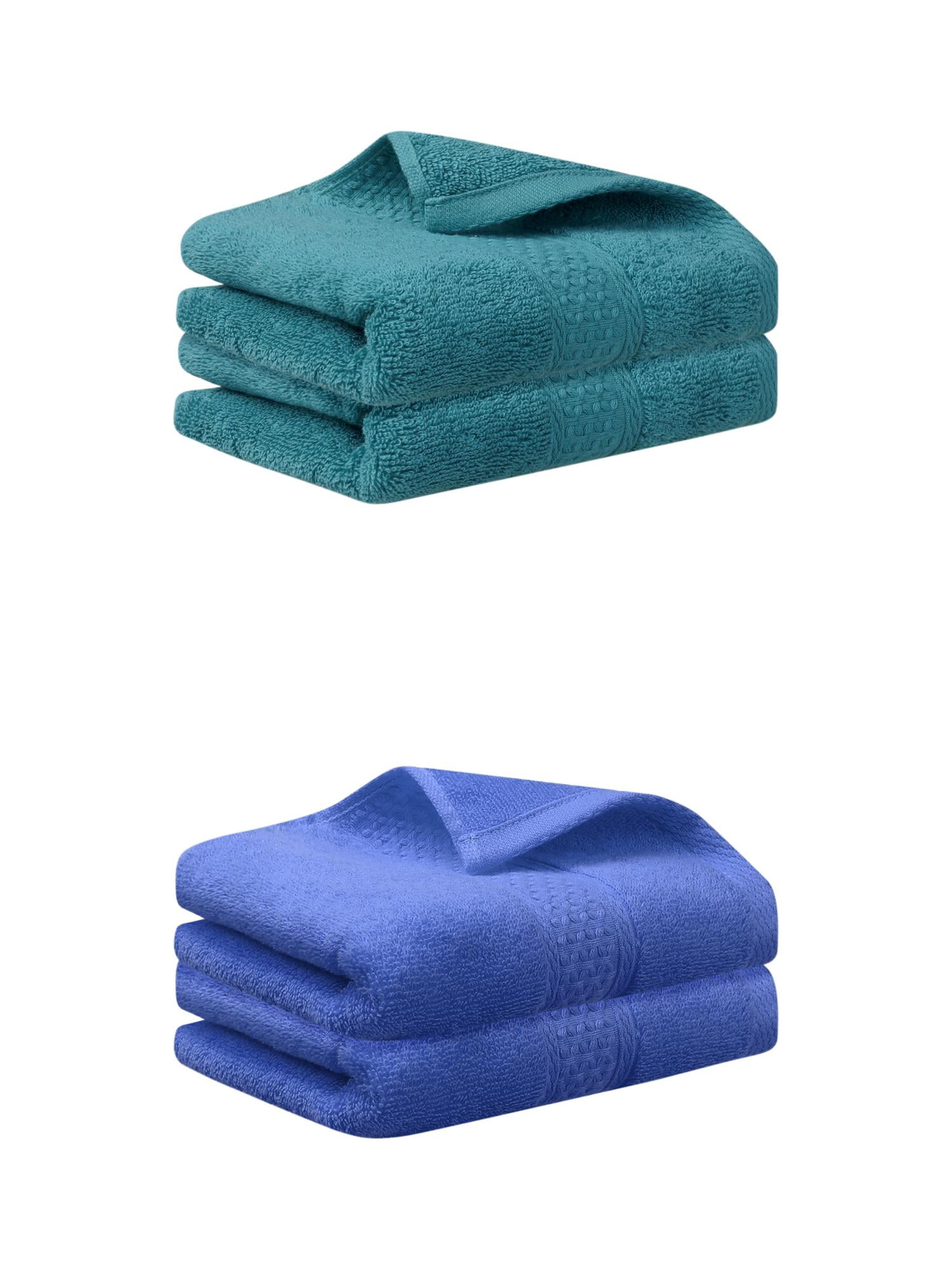 Unique Bargains 4 Pcs Cotton Textured Hand Towels Set Dark Green/Blue 13"x30"