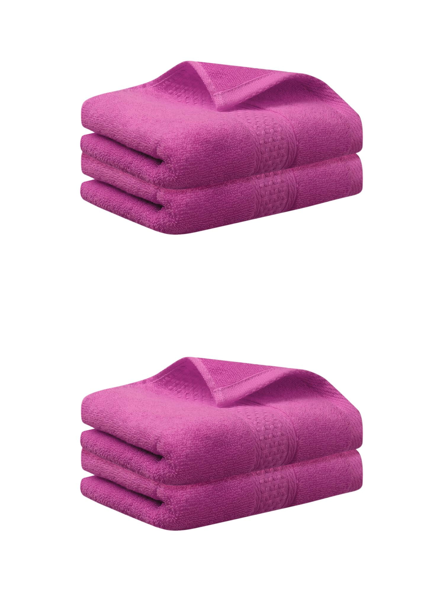 Unique Bargains 4 Pcs Cotton Textured Hand Towels Set Dark Pink 13"x30"