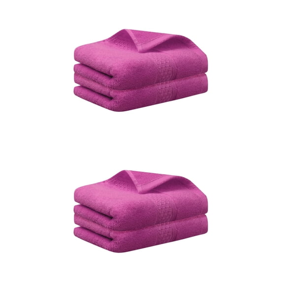 Unique Bargains 4 Pcs Cotton Textured Hand Towels Set Dark Pink 13"x30"